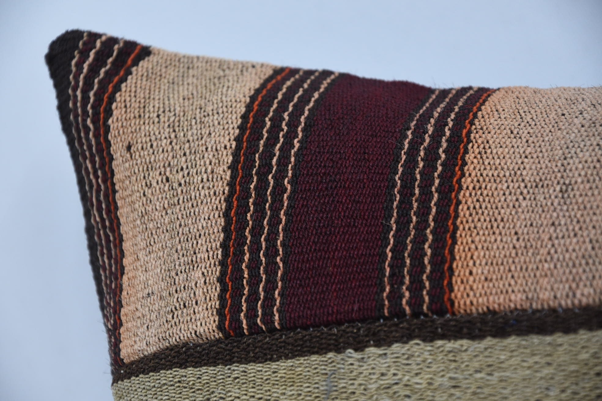 Pillow for Couch, Kilim Pillow, Ethnical Kilim Rug Pillow, 16"x24" Brown Cushion Cover, Ottoman Pillow Cover, Authentic Pillow Sham