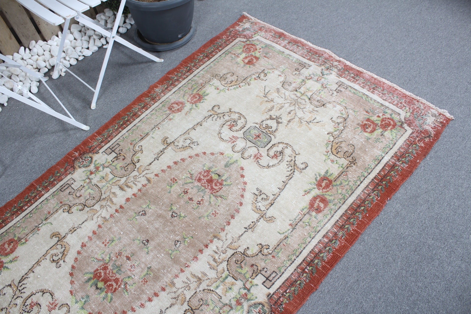 Dining Room Rugs, Anatolian Rug, Floor Rug, Organic Rug, Beige Kitchen Rug, Turkish Rug, Vintage Rugs, Antique Rugs, 3.6x7.5 ft Area Rug