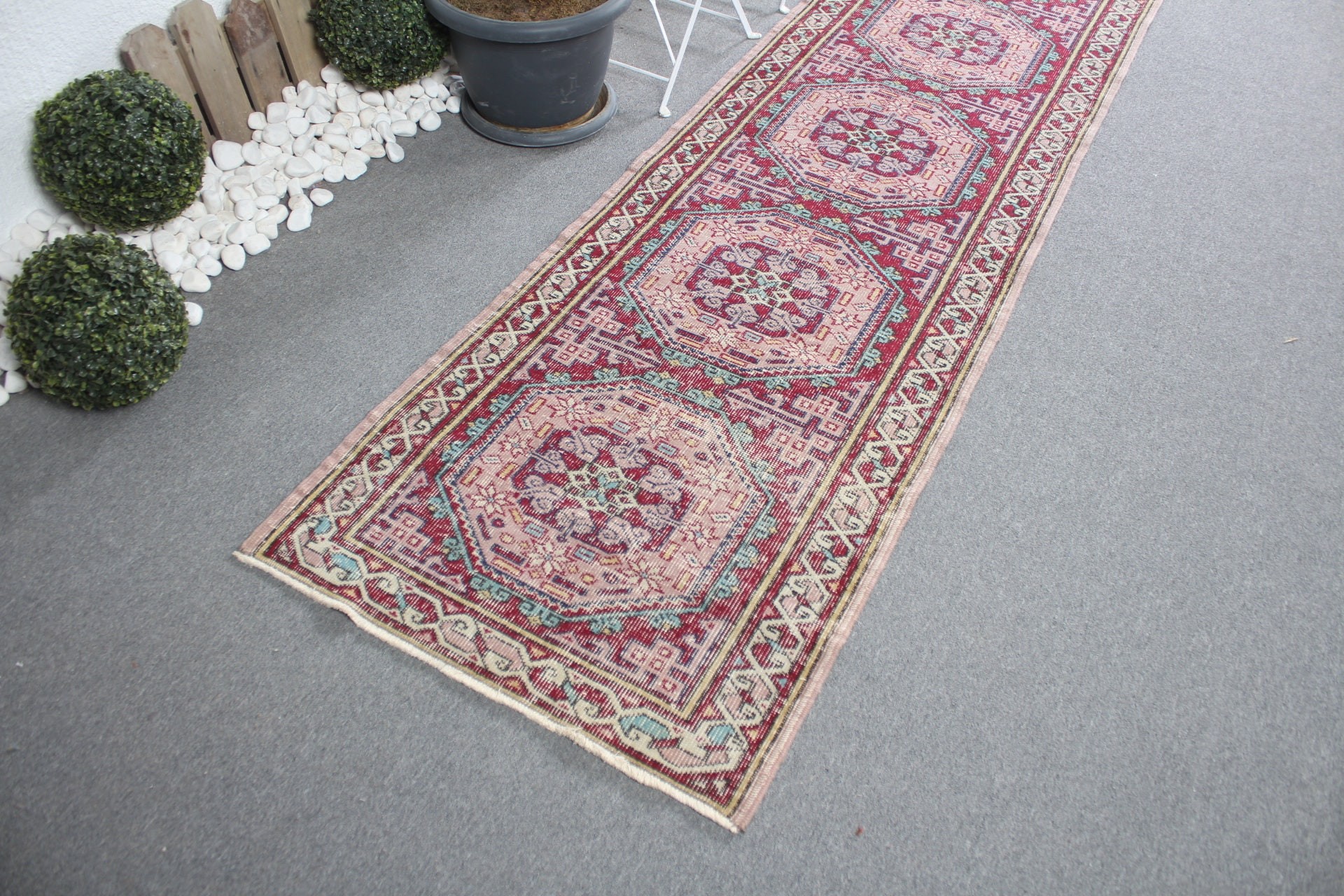 Hallway Rug, Cool Rug, Turkish Rug, 2.6x13.3 ft Runner Rug, Kitchen Rug, Abstract Rug, Purple Antique Rugs, Rugs for Runner, Vintage Rug