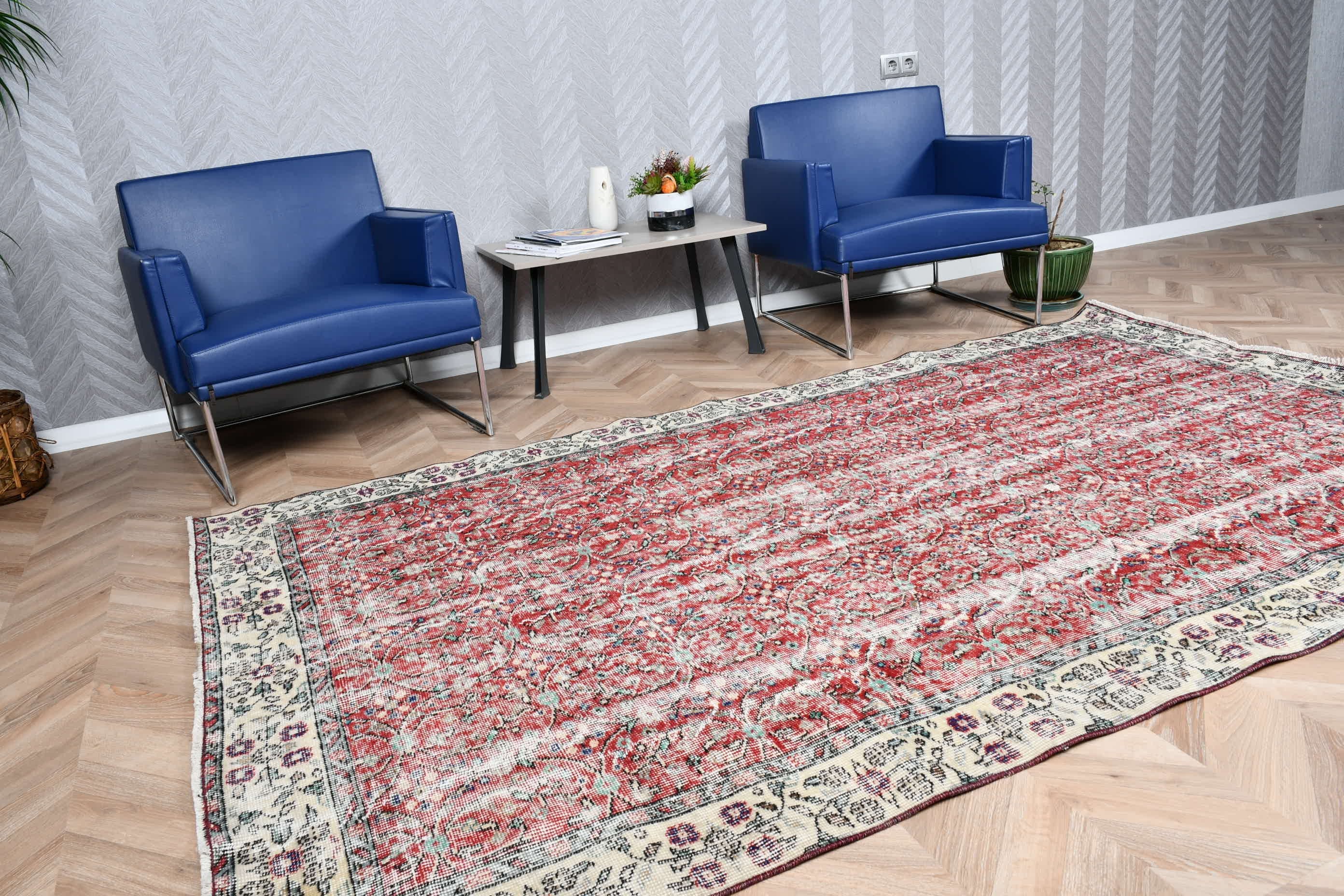 Bedroom Rug, Oriental Rug, Red  5.5x8.9 ft Large Rugs, Vintage Rug, Turkish Rug, Rugs for Living Room, Dining Room Rugs