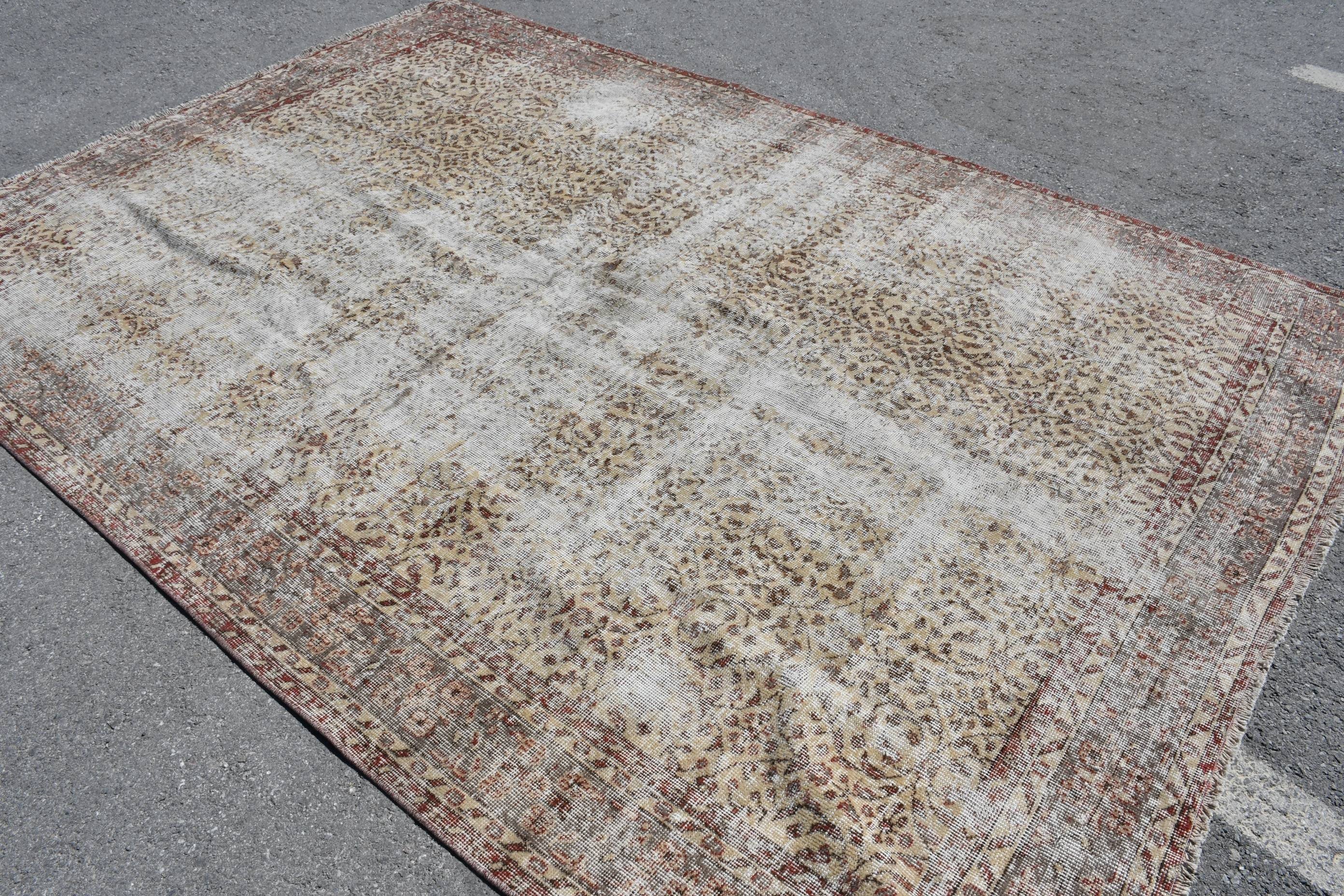 Turkish Rug, Handmade Rug, Beige Moroccan Rugs, Wool Rugs, Vintage Rug, Dining Room Rugs, Antique Rug, Saloon Rugs, 7x10.1 ft Oversize Rugs