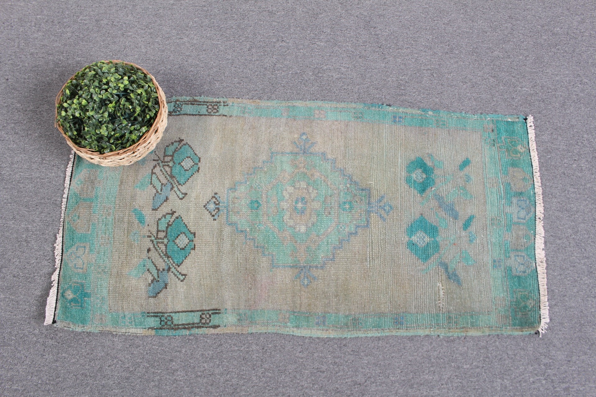 1.7x3.4 ft Small Rug, Anatolian Rug, Door Mat Rug, Antique Rug, Bedroom Rug, Green Oushak Rugs, Vintage Rug, Floor Rugs, Turkish Rugs