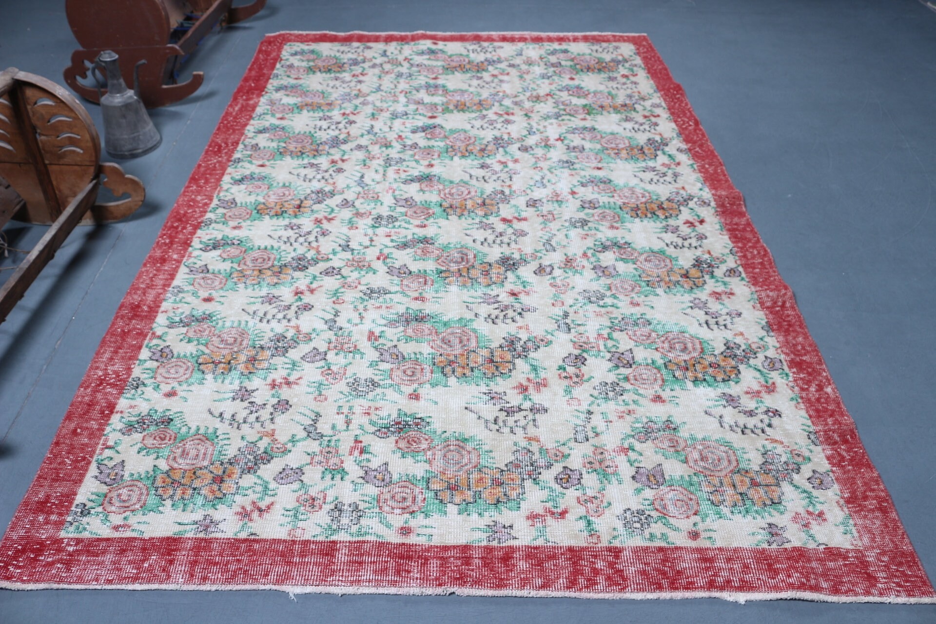 Yemek Odası Halıları, 6x9,3 ft Büyük Halılar, Vintage Halı, Eski Halı, Bej Yatak Odası Halısı, Türk Halıları, Oushak Halısı, Yemek Odası Halısı, Oryantal Halı