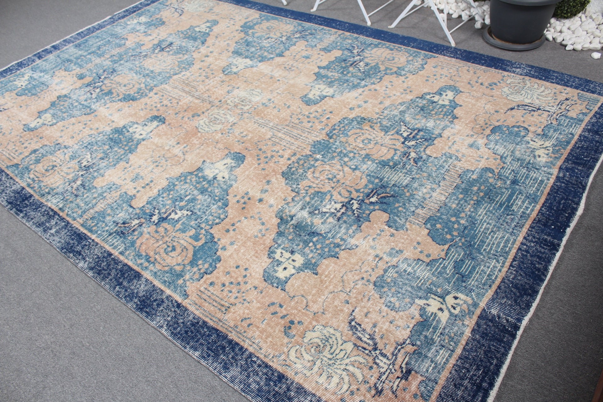 6.9x10.6 ft Oversize Rug, Oushak Rug, Living Room Rug, Vintage Rugs, Turkish Rug, Antique Rugs, Dining Room Rug, Old Rug, Blue Bedroom Rug