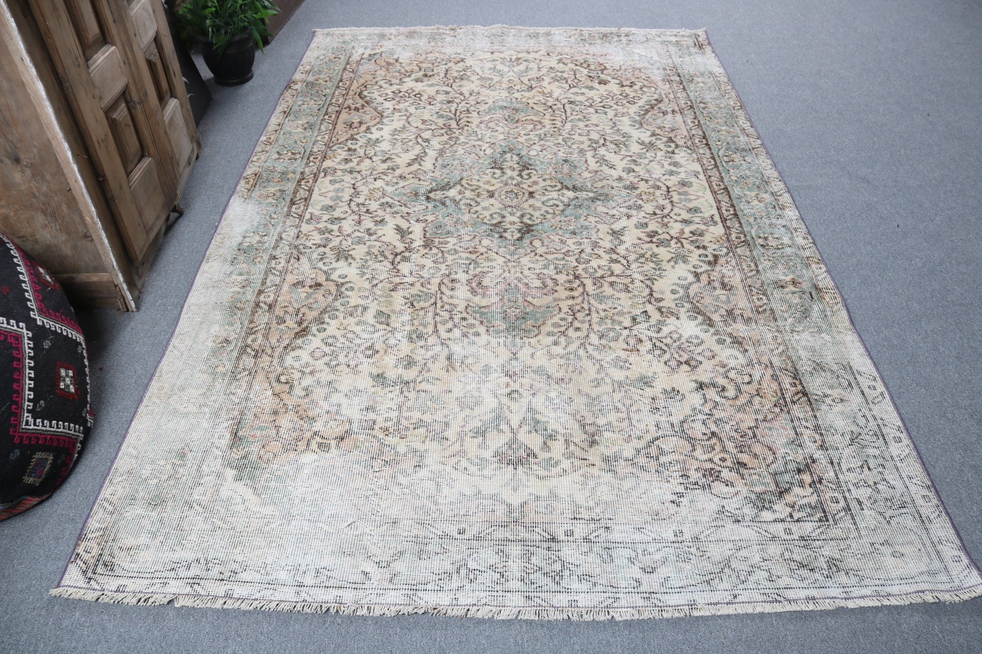 Geometrik Halı, Yer Halıları, Büyük Boho Halısı, Türk Halıları, Vintage Halı, Anadolu Halıları, Yatak Odası Halısı, Yeşil Oryantal Halı, 5.8x9 ft Büyük Halılar