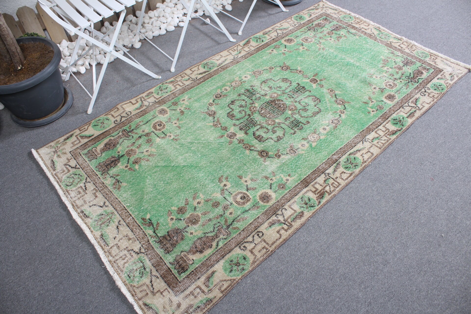 Yeşil Yün Halı, Vintage Halılar, Oushak Halı, Çocuk Halısı, 3,6x6,6 ft Accent Halı, Türk Halıları, Mutfak Halıları, Yer Halısı, Giriş Halıları