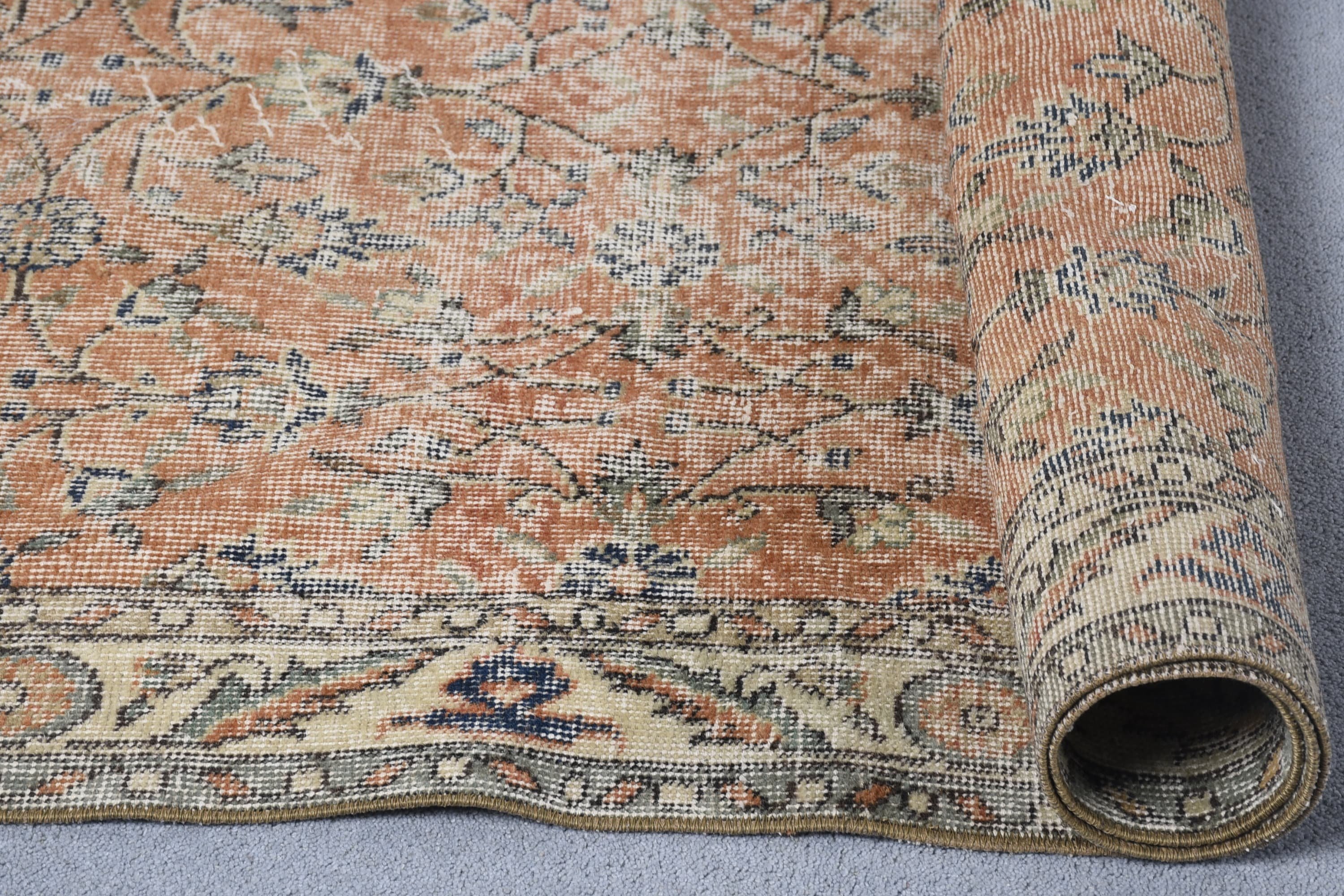 Yün Halılar, Ev Dekor Halısı, Turuncu Oryantal Halı, Türk Halıları, 3,7x6,5 ft Alan Halıları, Özel Halı, İç Mekan Halısı, Vintage Halılar, Oturma Odası Halıları