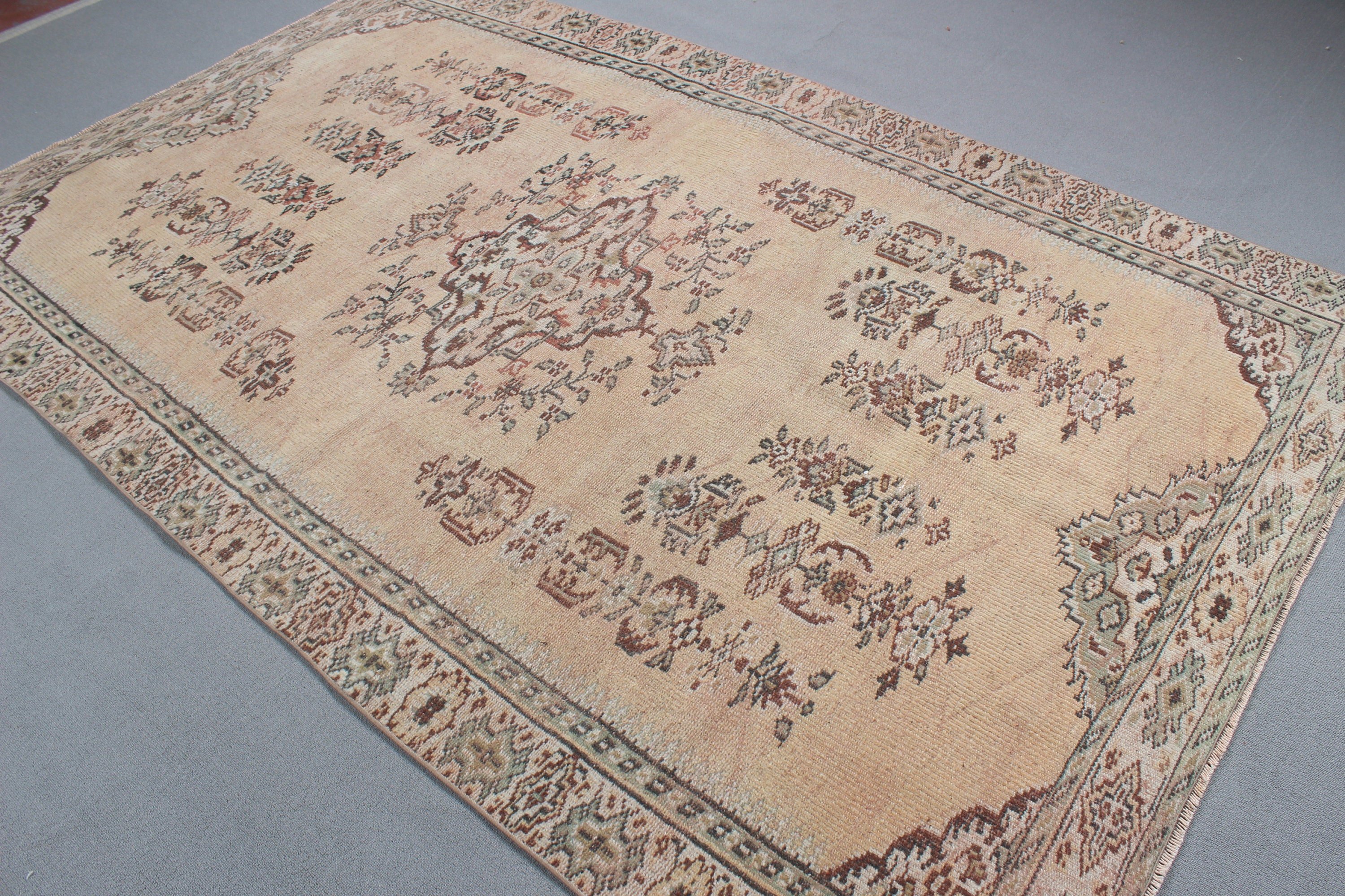 Sarı Yer Halıları, Mutfak Halısı, Büyük Boho Halıları, Büyük Oushak Halıları, 5.4x8.9 ft Büyük Halılar, Türk Halıları, Vintage Halı