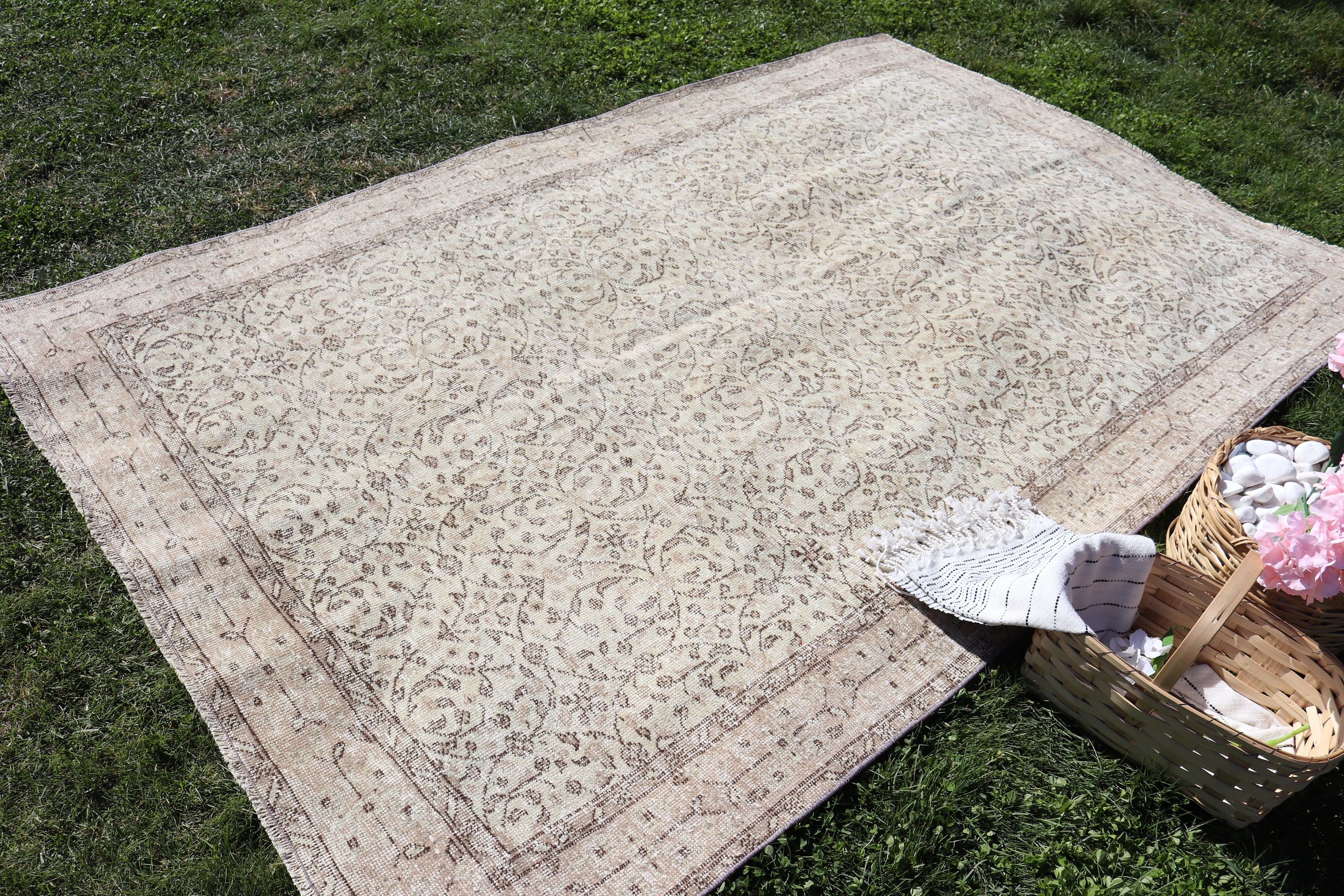 Large Oushak Rugs, Turkish Rug, Luxury Rug, 5.4x8.5 ft Large Rug, Beige Cool Rugs, Aztec Rug, Large Vintage Rug, Vintage Rug, Anatolian Rug