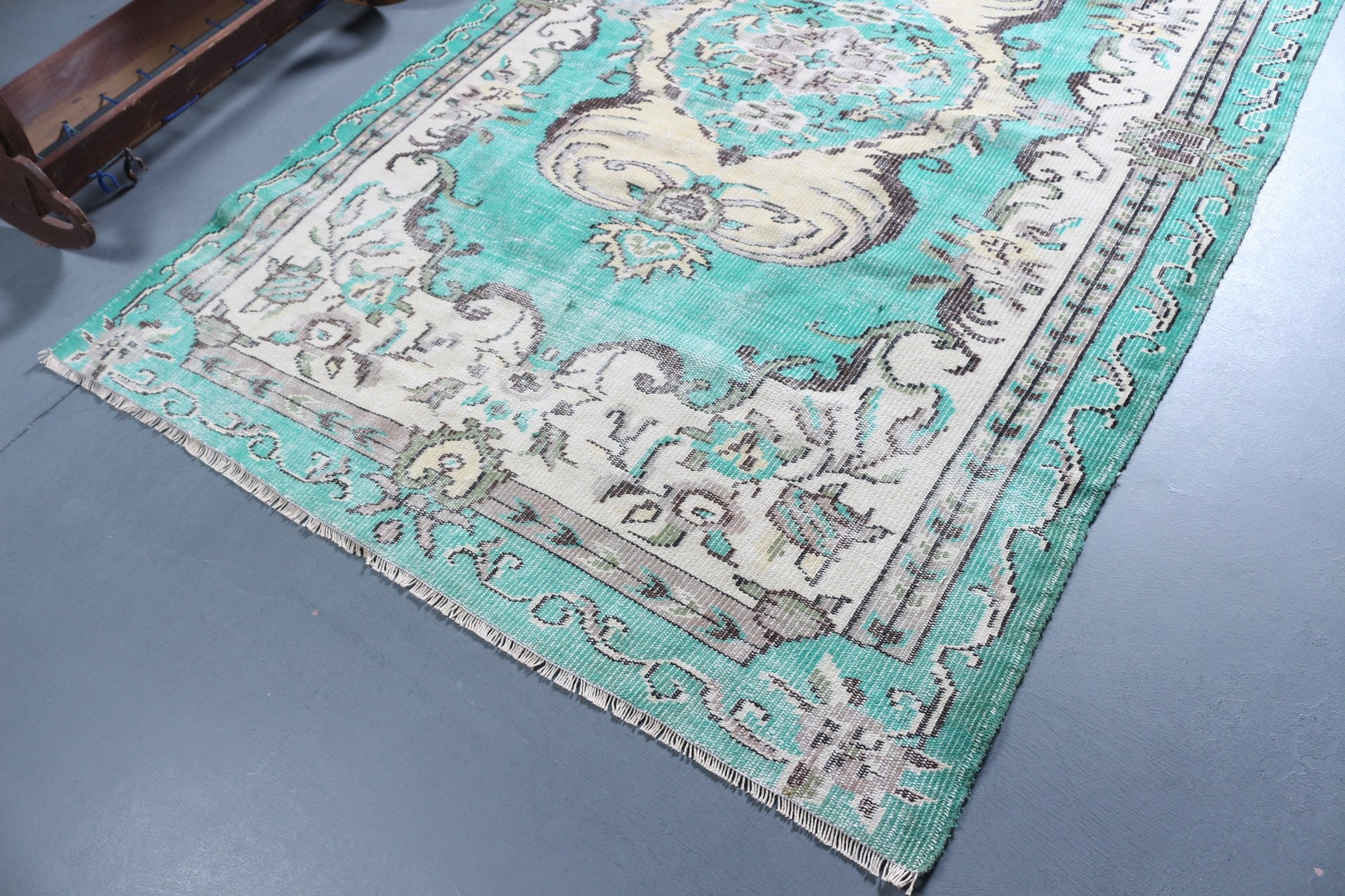 Turkish Rugs, Vintage Rug, Green Oushak Rugs, Antique Rug, Living Room Rug, Art Rug, Kitchen Rugs, 5.4x8.7 ft Large Rug, Dining Room Rug