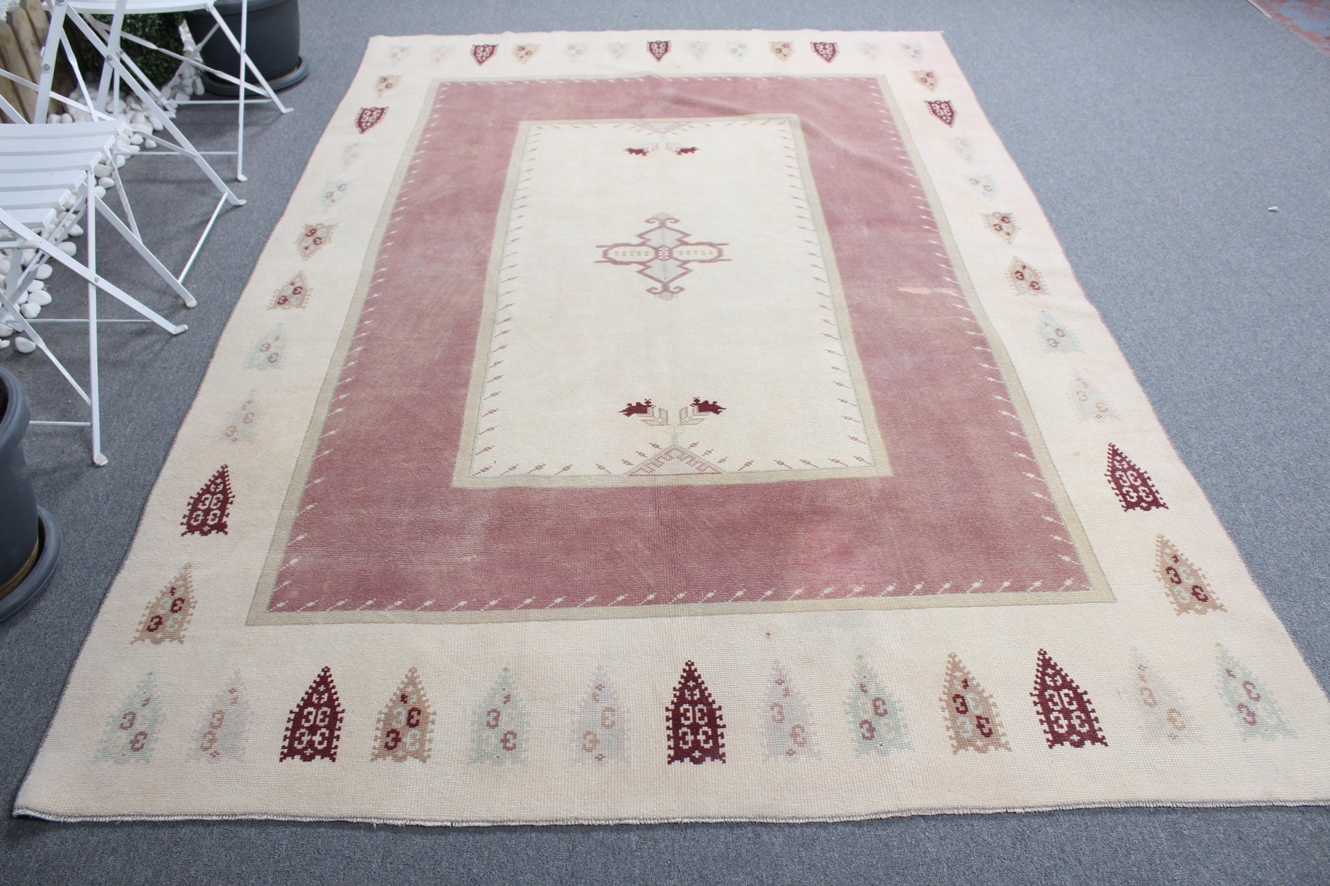 6.2x9.2 ft Büyük Halı, Yurt Halısı, Vintage Halılar, Türk Halısı, Oturma Odası Halısı, Yemek Odası Halıları, Bej Oushak Halısı, Anadolu Halısı