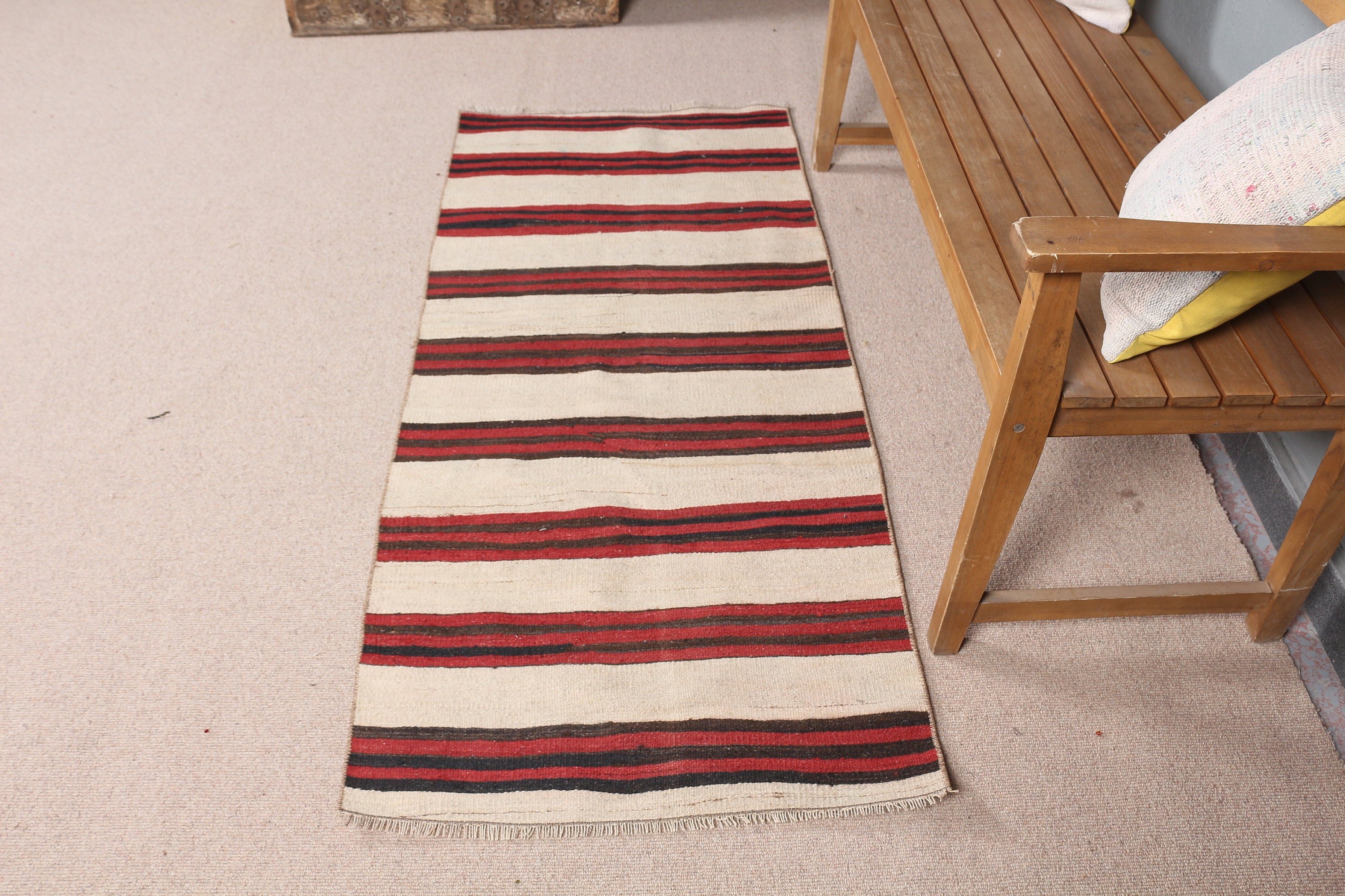 Bej Yün Halı, Banyo Halısı, Havalı Halılar, Kilim, Kabile Halısı, Vintage Halı, Türk Halısı, Mutfak Halısı, 2,3x5,5 ft Küçük Halılar