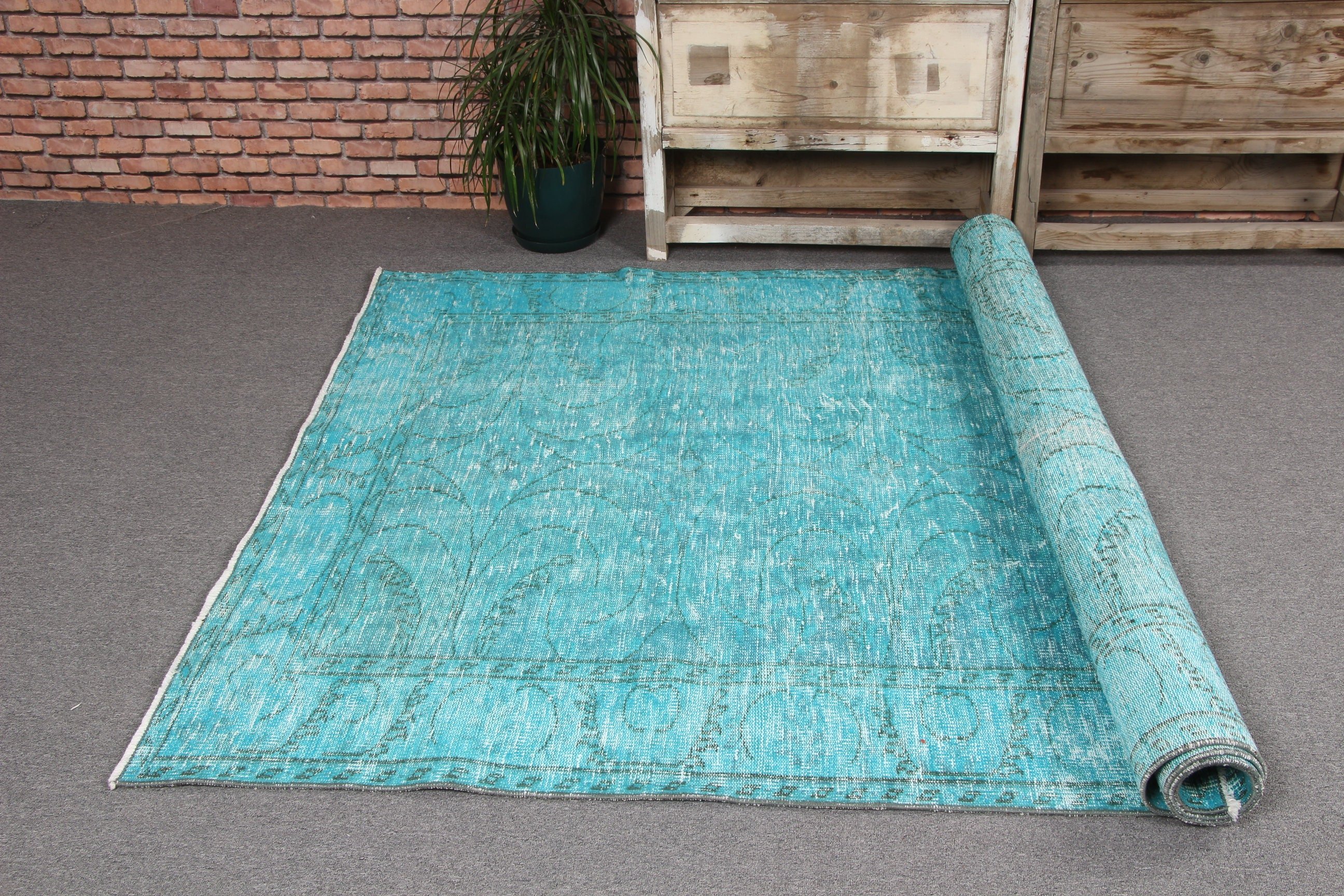 Modern Rug, Blue Oriental Rugs, Boho Rugs, Vintage Rug, 5.2x9.2 ft Large Rug, Turkish Rugs, Large Oushak Rug, Dining Room Rug