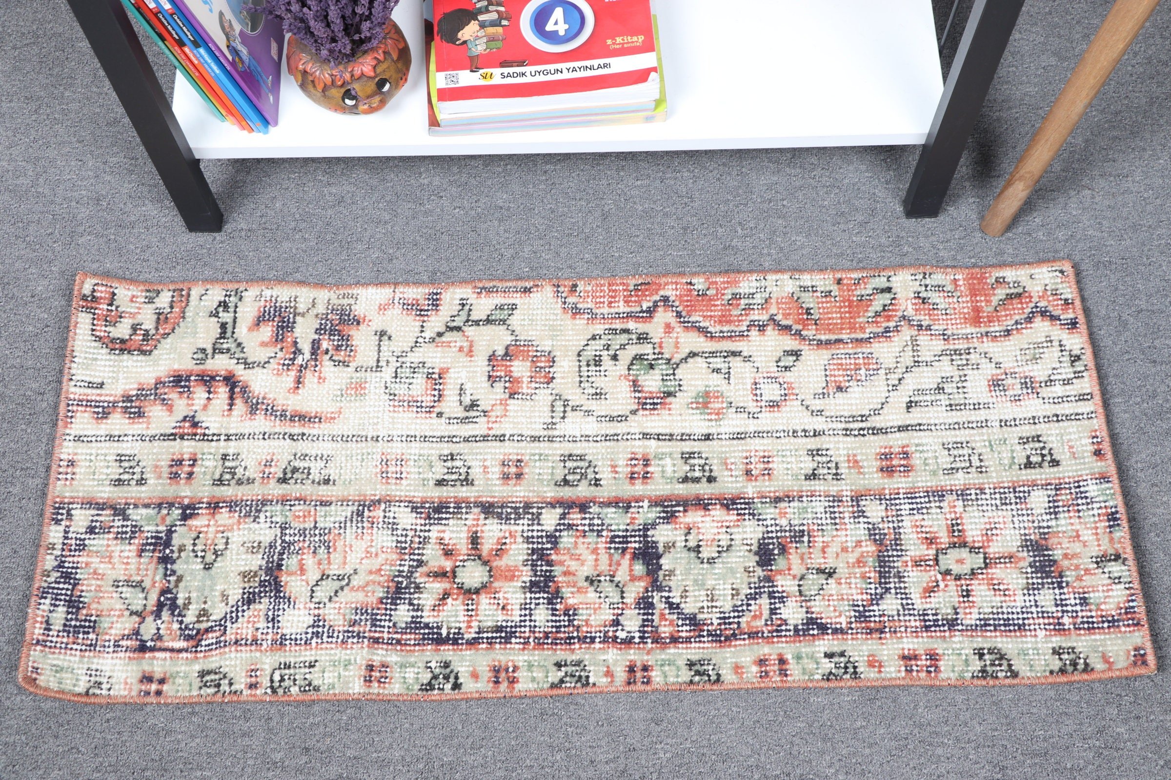 Kapı Paspası Halıları, Türk Halısı, 1.3x3.1 ft Küçük Halılar, Çocuk Halıları, El Dokuma Halıları, Oryantal Halılar, Yün Halı, Bej Mutfak Halıları, Vintage Halılar