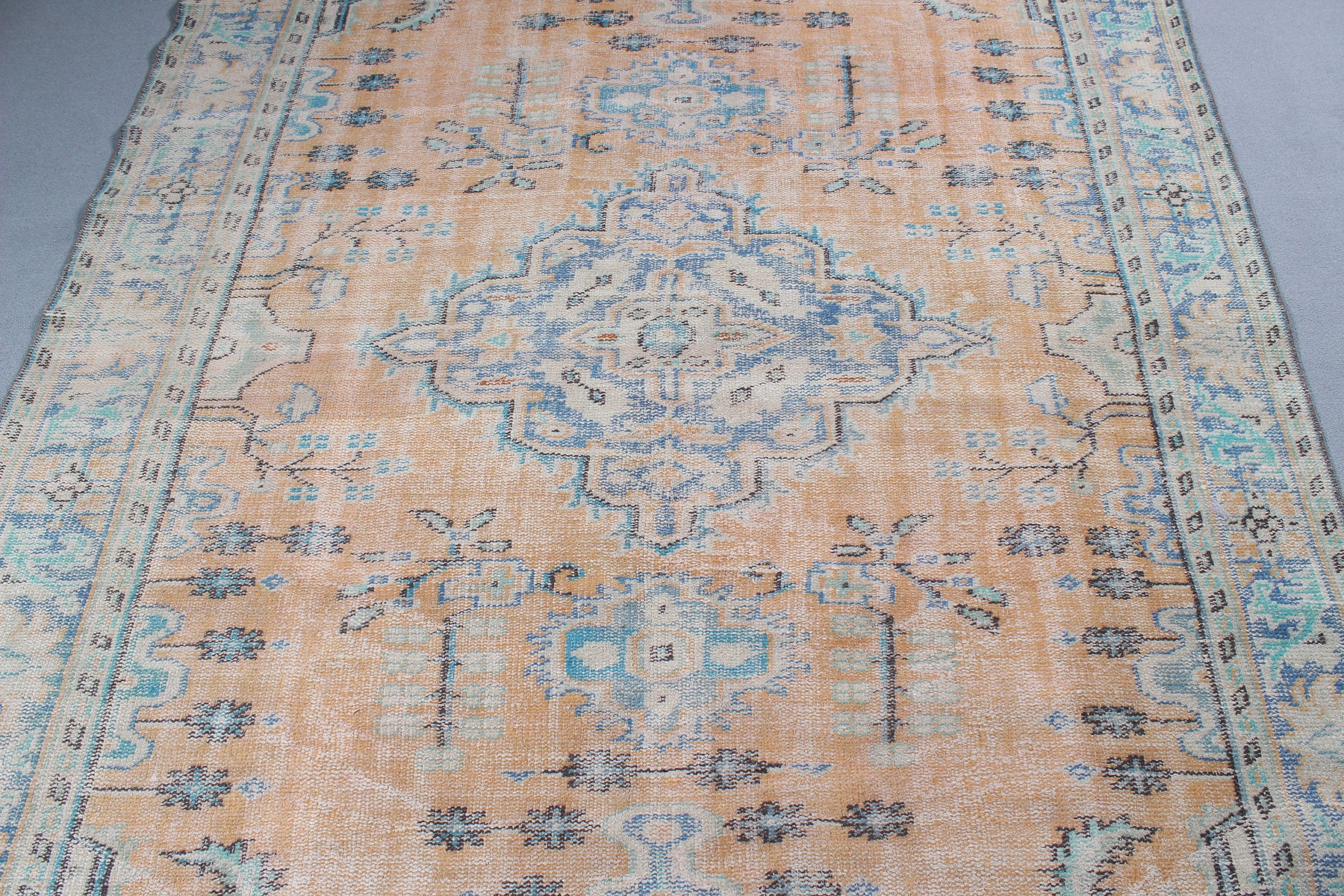 Vintage Rugs, Large Oushak Rugs, Floor Rug, 6.5x9.7 ft Large Rug, Antique Rugs, Orange Luxury Rugs, Turkish Rug, Bedroom Rugs, Modern Rugs