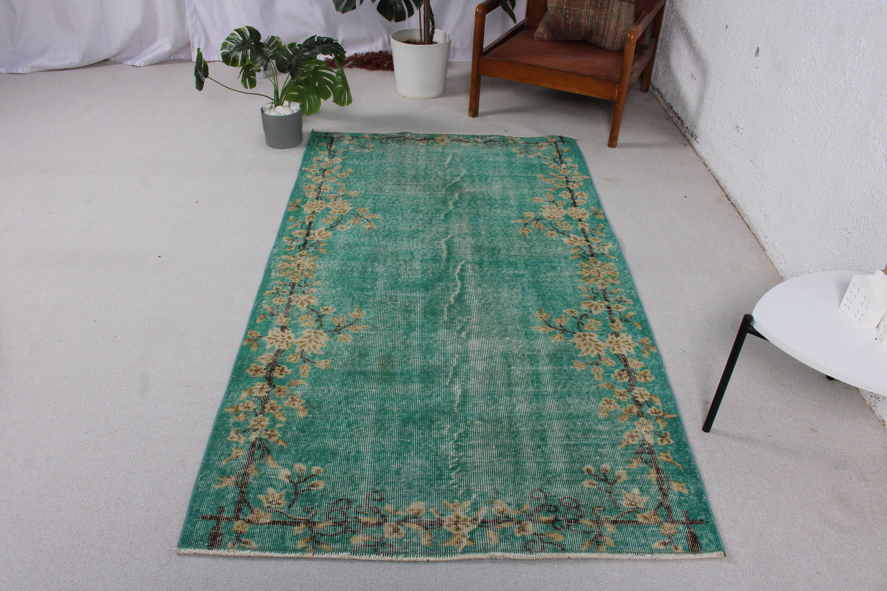 3.8x6.6 ft Alan Halıları, Vintage Halı, Oushak Halı, Ev Dekorasyonu Halıları, Vintage Alan Halısı, Türk Halıları, Kahverengi Antika Halı, Yemek Odası Halıları