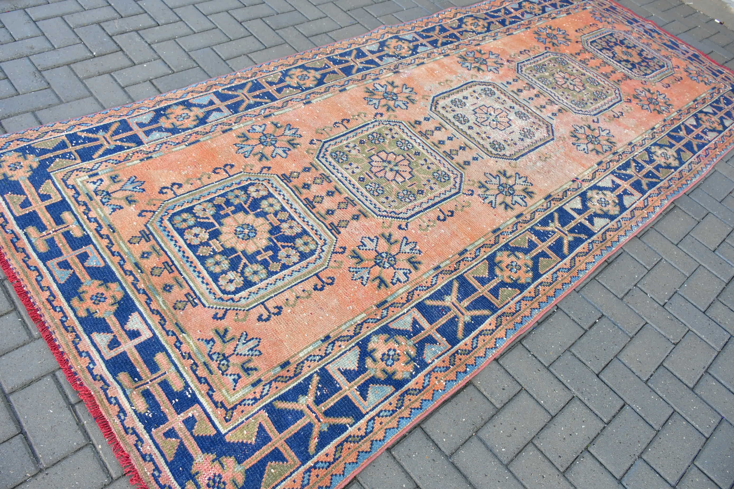 Oriental Rug, Vintage Rug, Anatolian Rug, Floor Rug, Turkish Rug, 4.7x11.3 ft Large Rug, Living Room Rugs, Orange Antique Rugs, Salon Rug