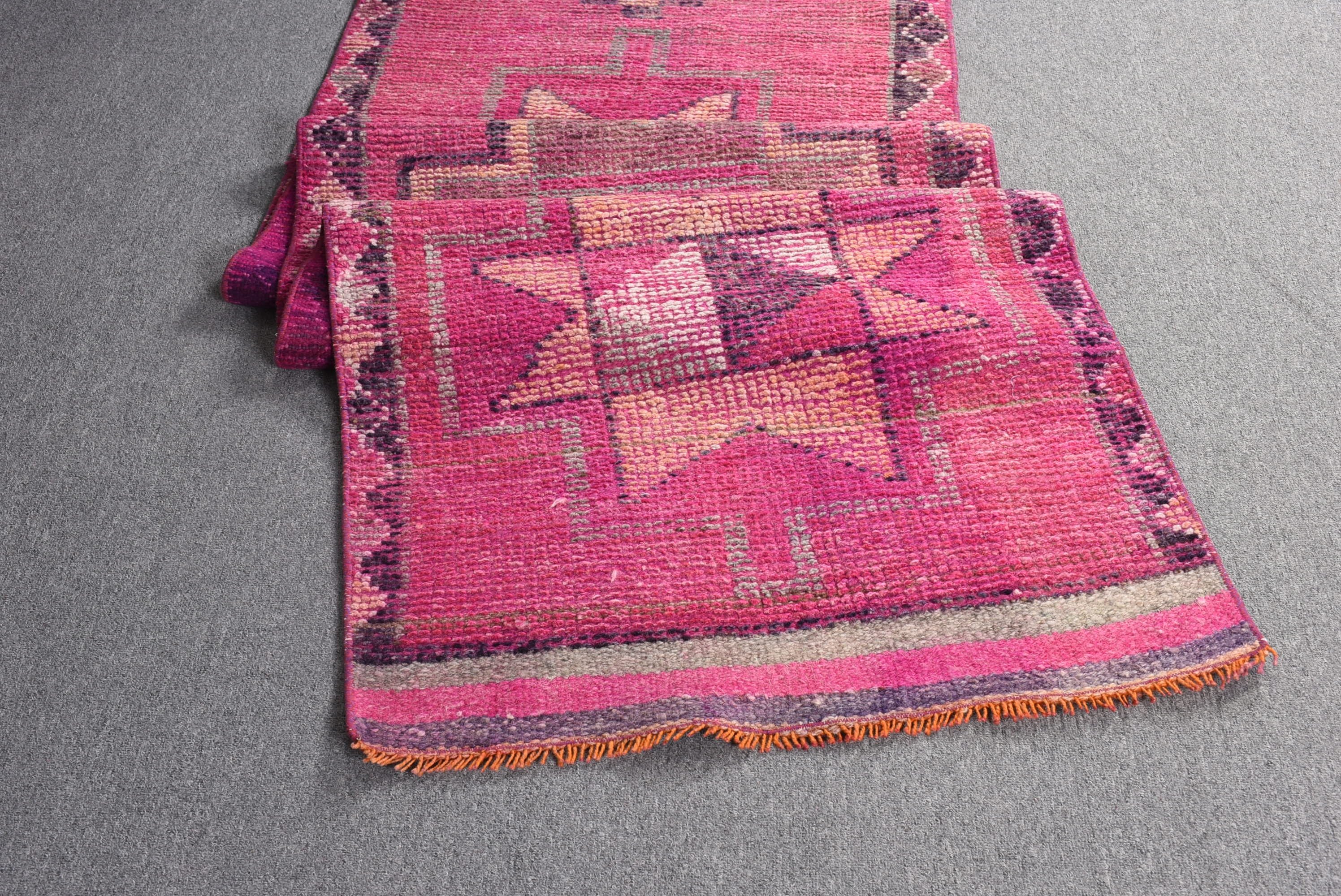 Pink Antique Rug, 2.5x9 ft Runner Rug, Stair Rug, Hallway Rug, Art Rugs, Rugs for Runner, Turkish Rugs, Kitchen Rug, Vintage Rug, Floor Rug