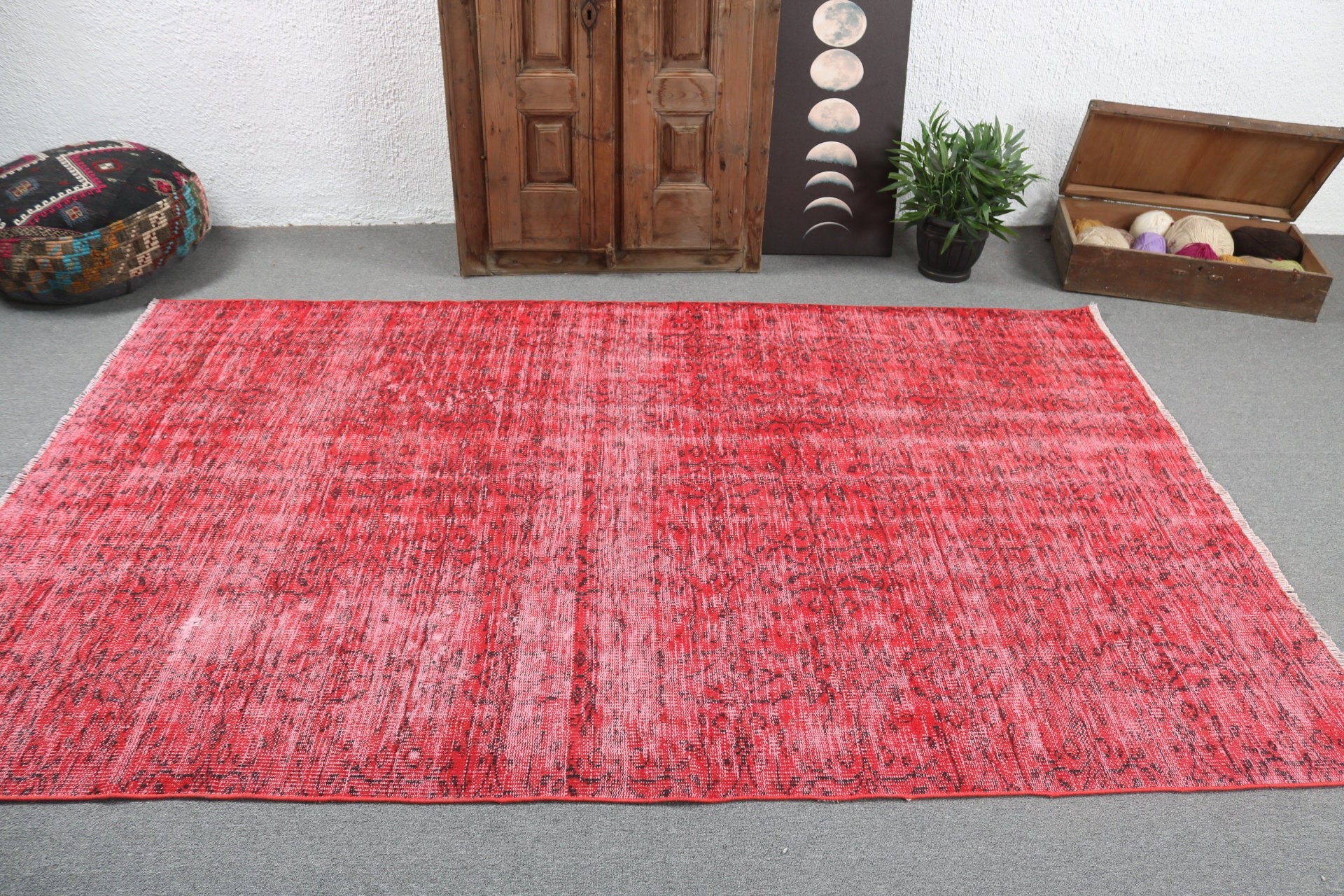 Yemek Odası Halıları, Kırmızı Boho Halıları, Aztek Halısı, 5.5x8.4 ft Büyük Halı, Vintage Halılar, Lüks Halı, Türk Halısı, Ev Dekorasyonu Halıları, Salon Halısı