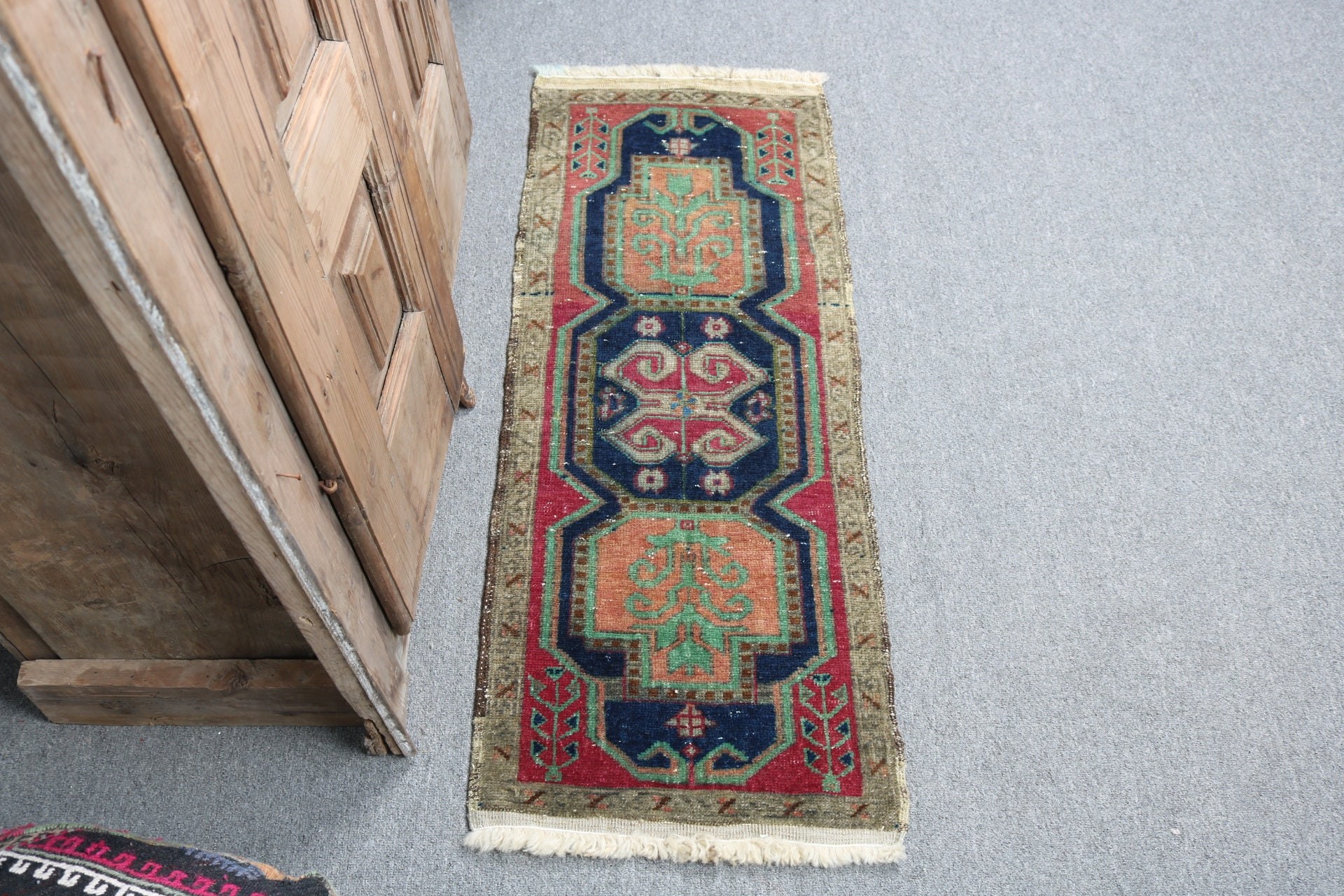 Rugs for Entry, Turkish Rug, 1.4x3.5 ft Small Rug, Vintage Rugs, Neutral Rugs, Green Moroccan Rugs, Floor Rugs, Nursery Rugs, Car Mat Rug