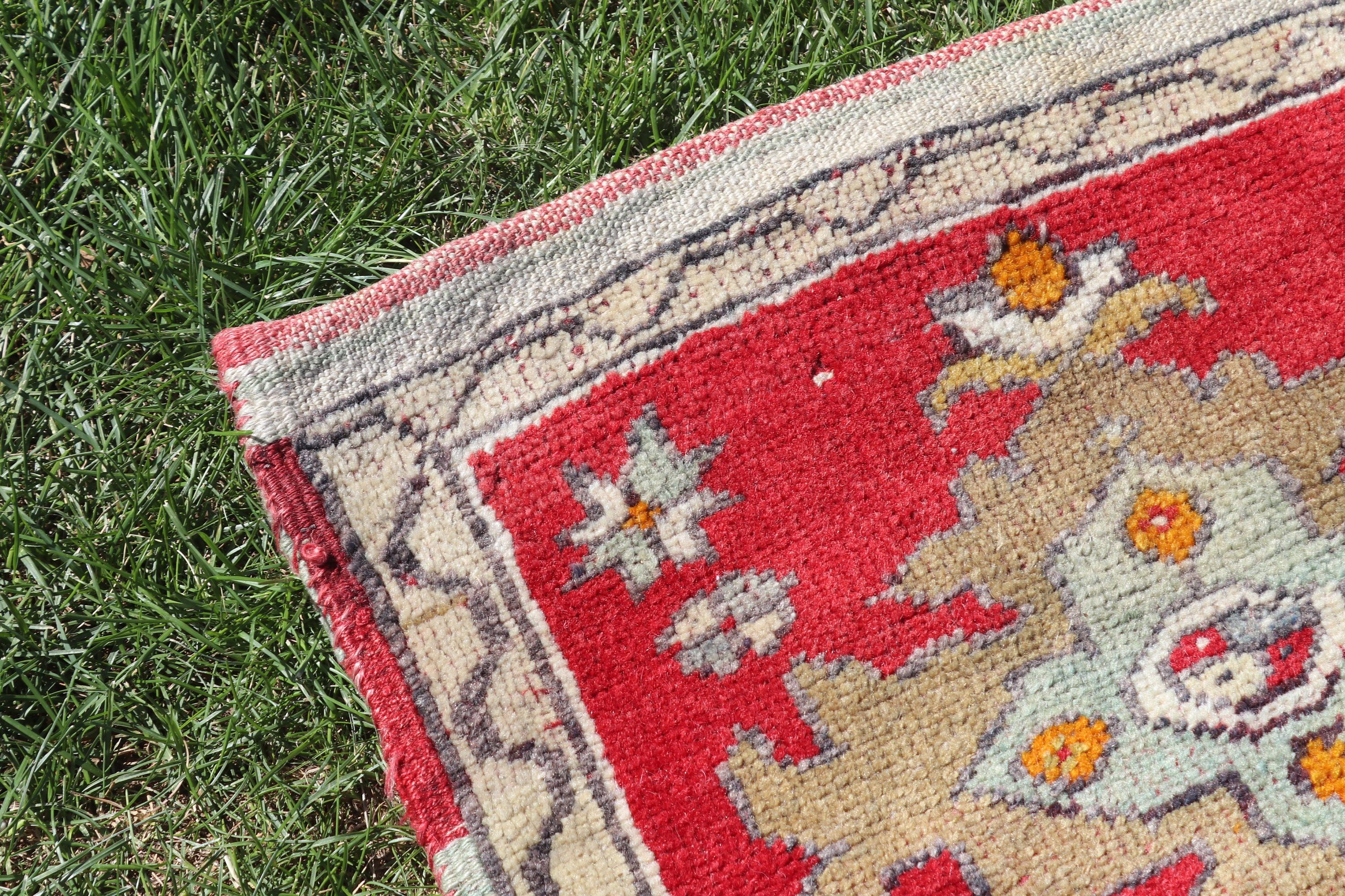 Nursery Rug, Home Decor Rugs, Vintage Rugs, Wool Rug, Small Boho Rugs, 1.7x4.1 ft Small Rug, Turkish Rug, Red Bedroom Rugs, Organic Rug