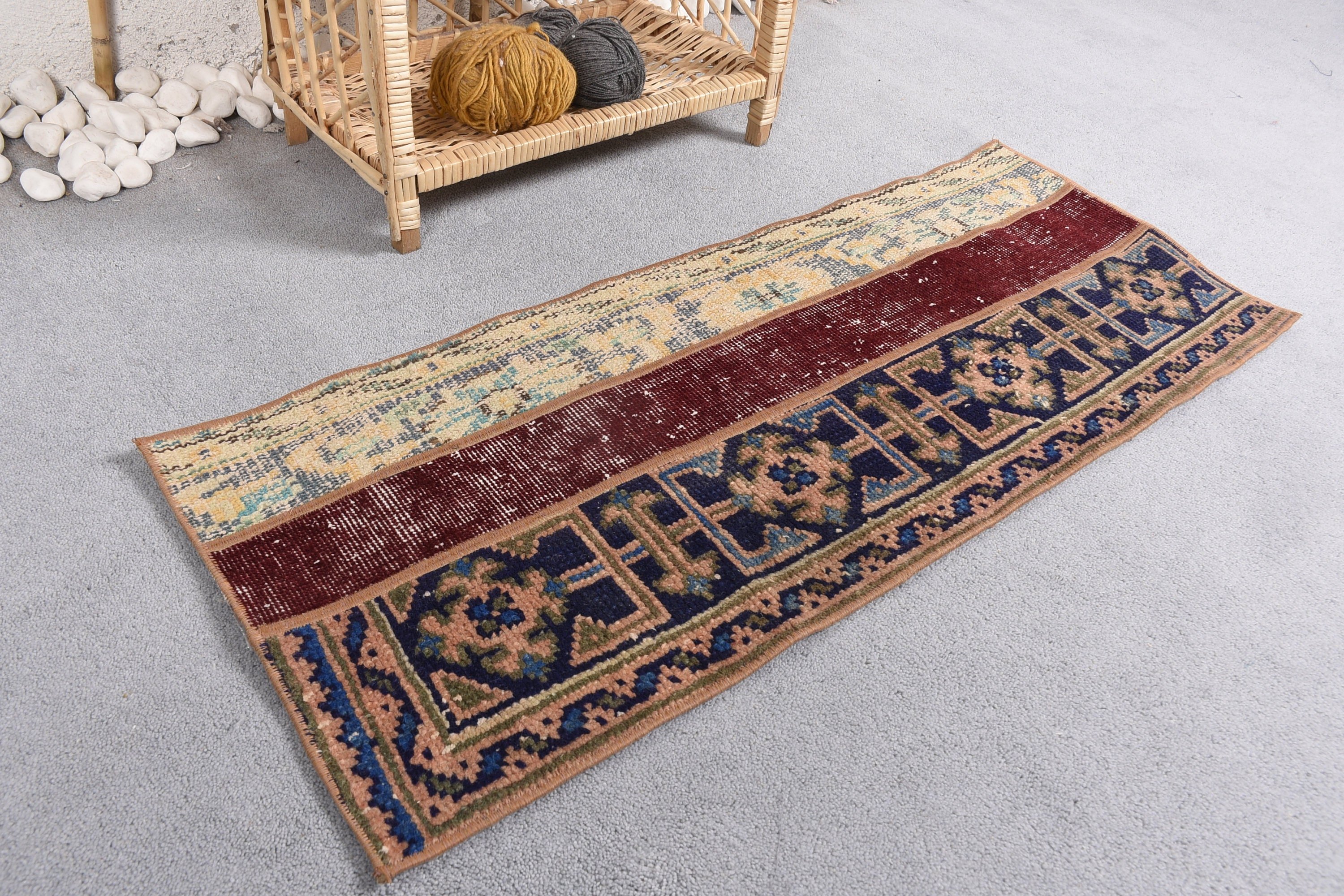 Ev Dekorasyonu Halıları, 1.4x3.4 ft Küçük Halı, Yatak Odası Halıları, Mutfak Halısı, Organik Halı, Vintage Halı, Mavi Antika Halı, Oryantal Halı, Türk Halıları