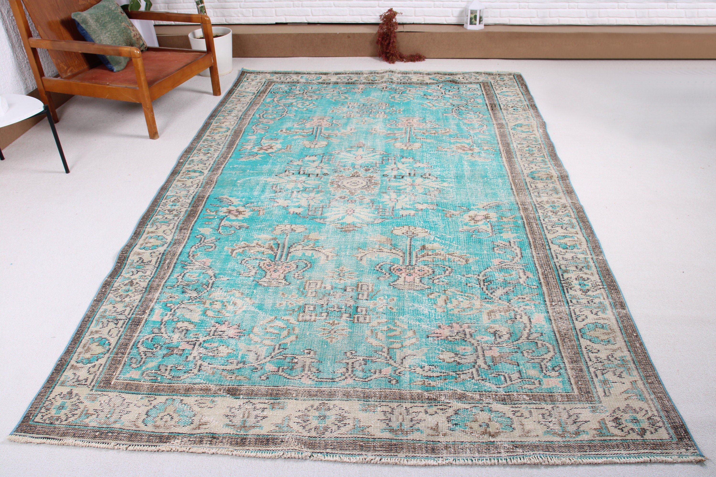 Oushak Halıları, Oryantal Halıları, Türk Halıları, Yemek Odası Halısı, Büyük Oushak Halısı, Vintage Halıları, Mavi Oryantal Halısı, 6,1x9,3 ft Büyük Halıları