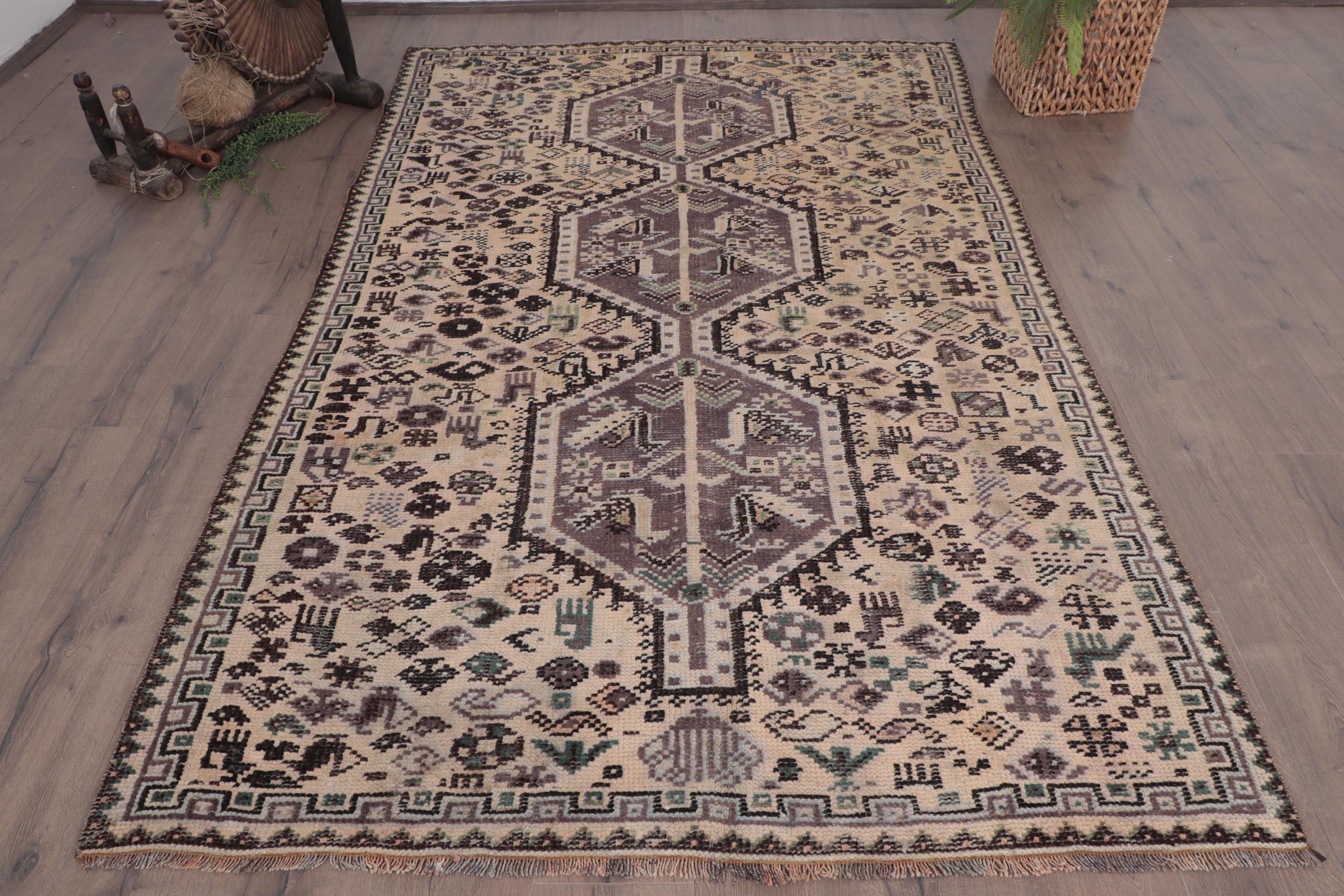 Yemek Odası Halıları, Vintage Halılar, Ev Dekorasyonu Halıları, 4,9x8,2 ft Büyük Halılar, Bej Lüks Halılar, Anadolu Halıları, Türk Halısı, Büyük Boho Halıları