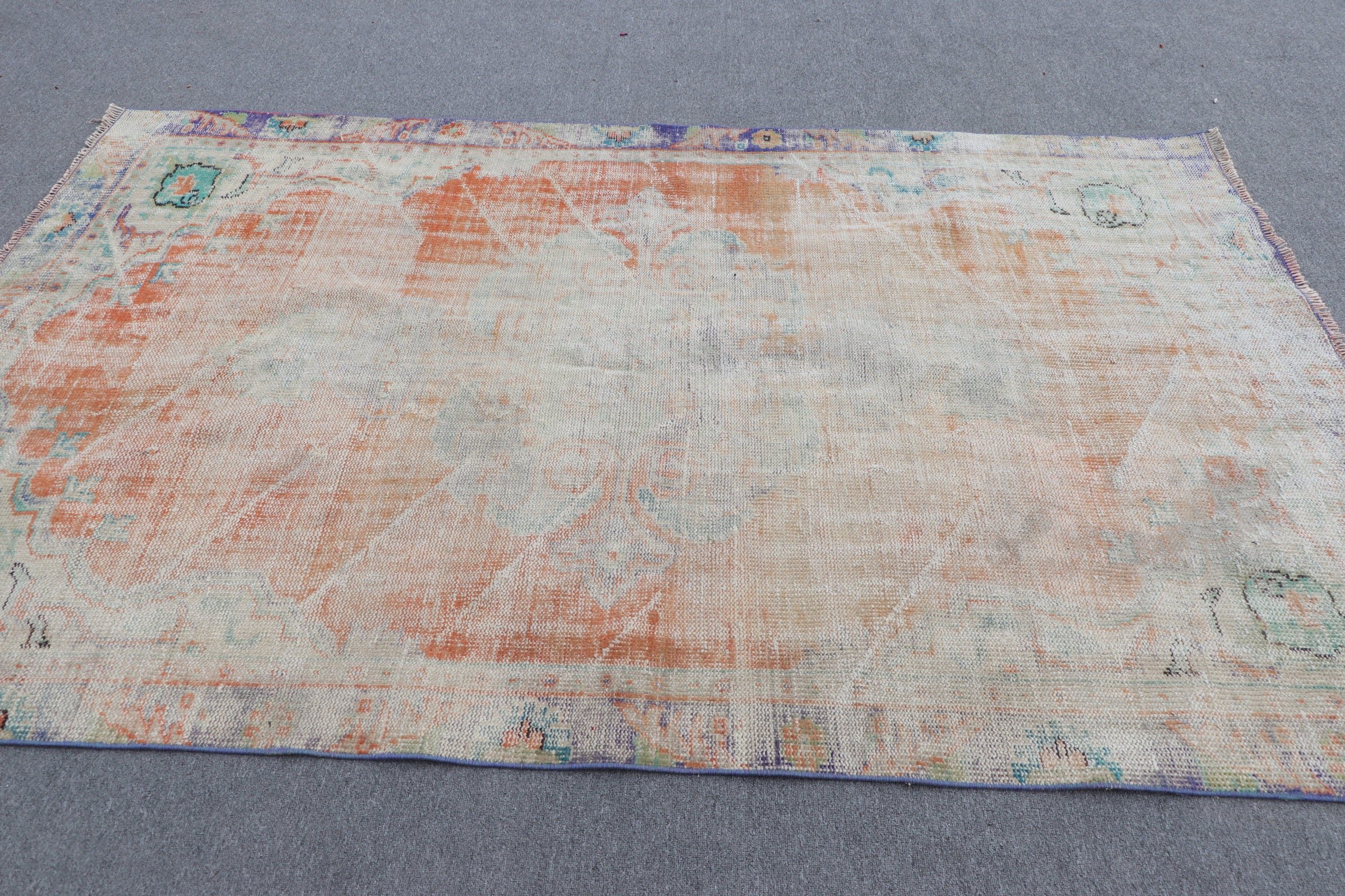 Orange Wool Rug, Moroccan Rugs, Dining Room Rug, Eclectic Rug, Vintage Rug, Turkish Rug, Salon Rug, Anatolian Rug, 5.4x8.4 ft Large Rug