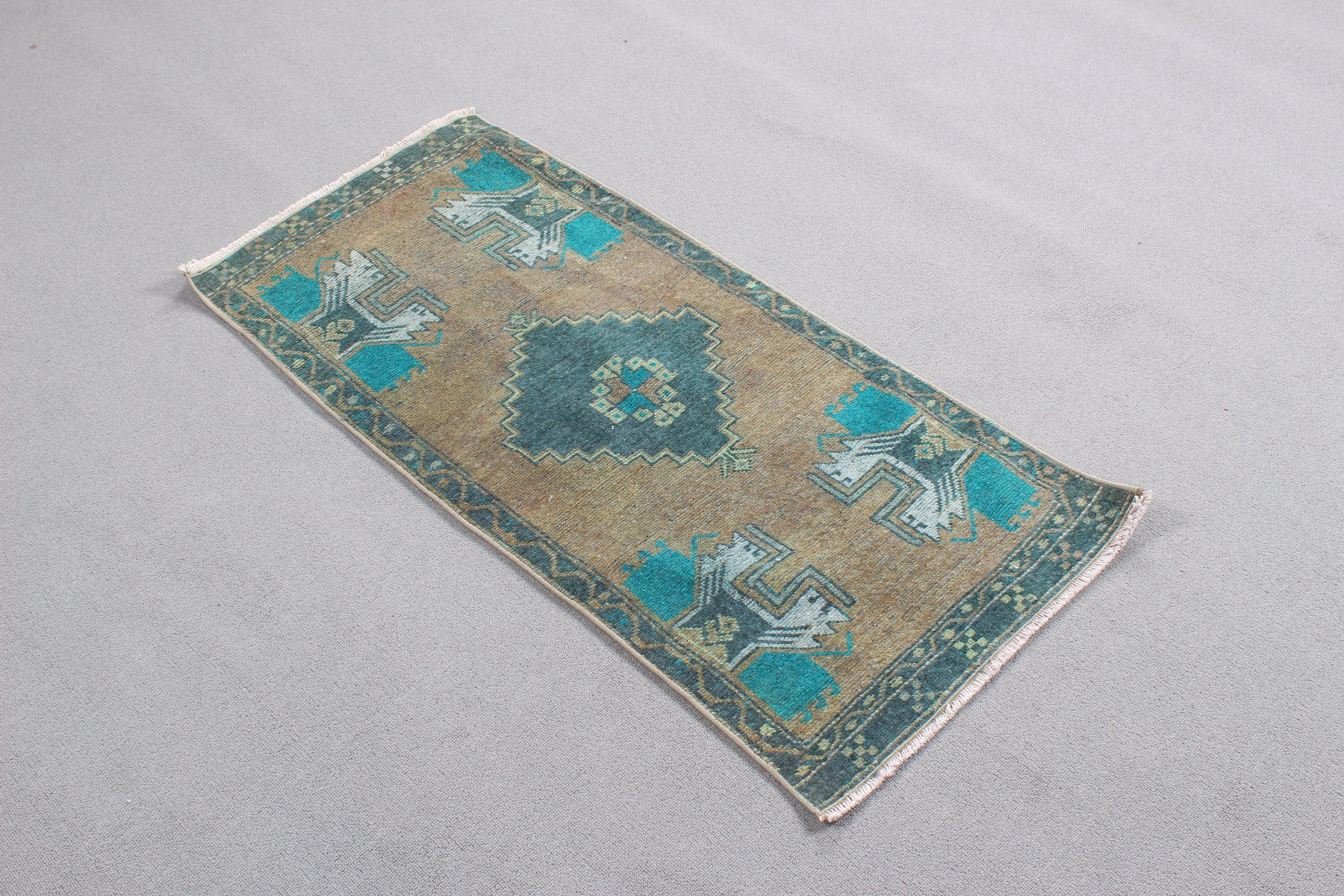 1.7x3.7 ft Small Rugs, Green Oriental Rug, Entry Rug, Modern Rug, Rugs for Small Boho, Turkish Rug, Vintage Rug, Floor Rugs, Car Mat Rug