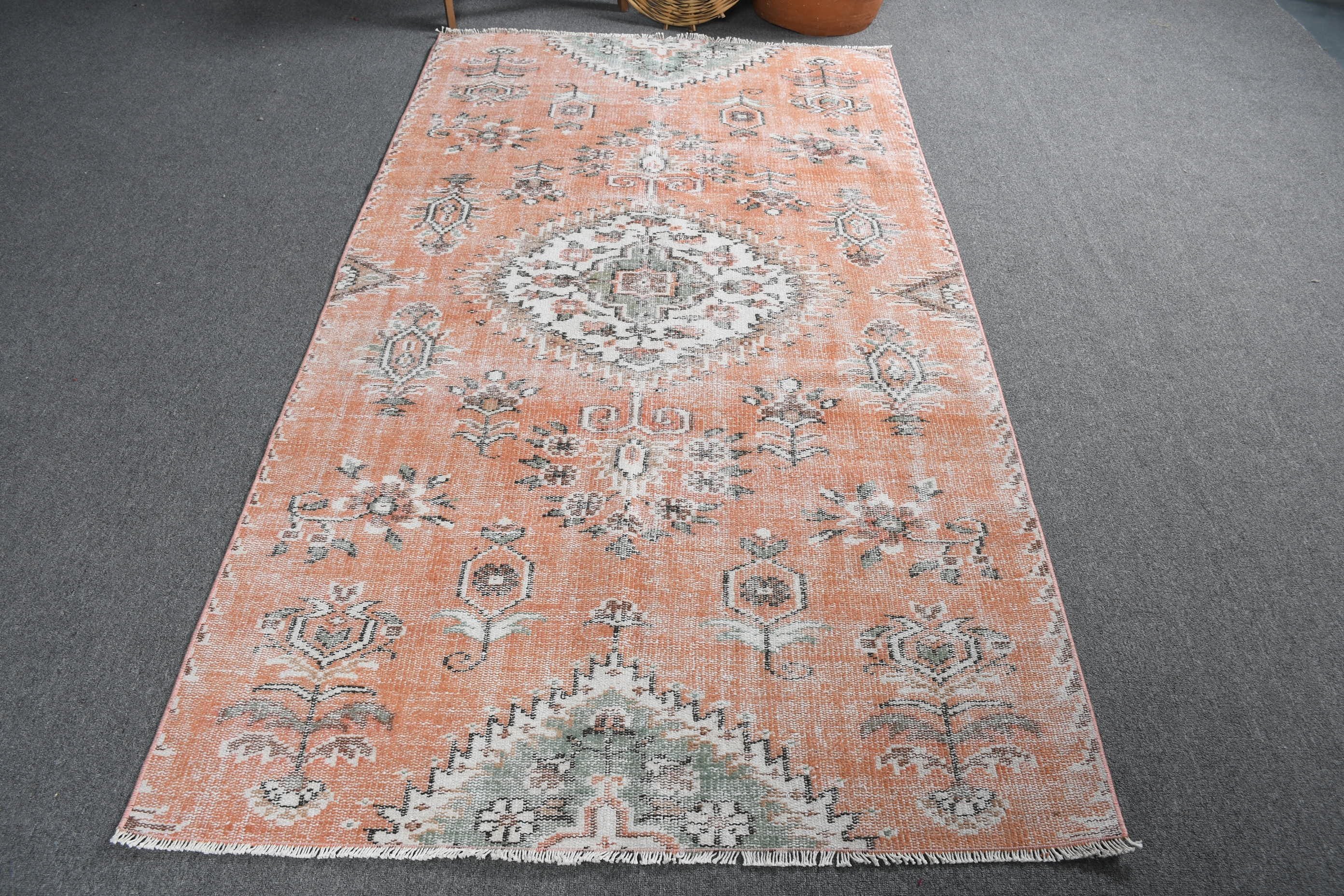 Orange Anatolian Rug, 4.1x7.4 ft Area Rug, Floor Rug, Vintage Rugs, Kitchen Rug, Turkish Area Rug Rugs, Turkish Rugs, Rugs for Floor