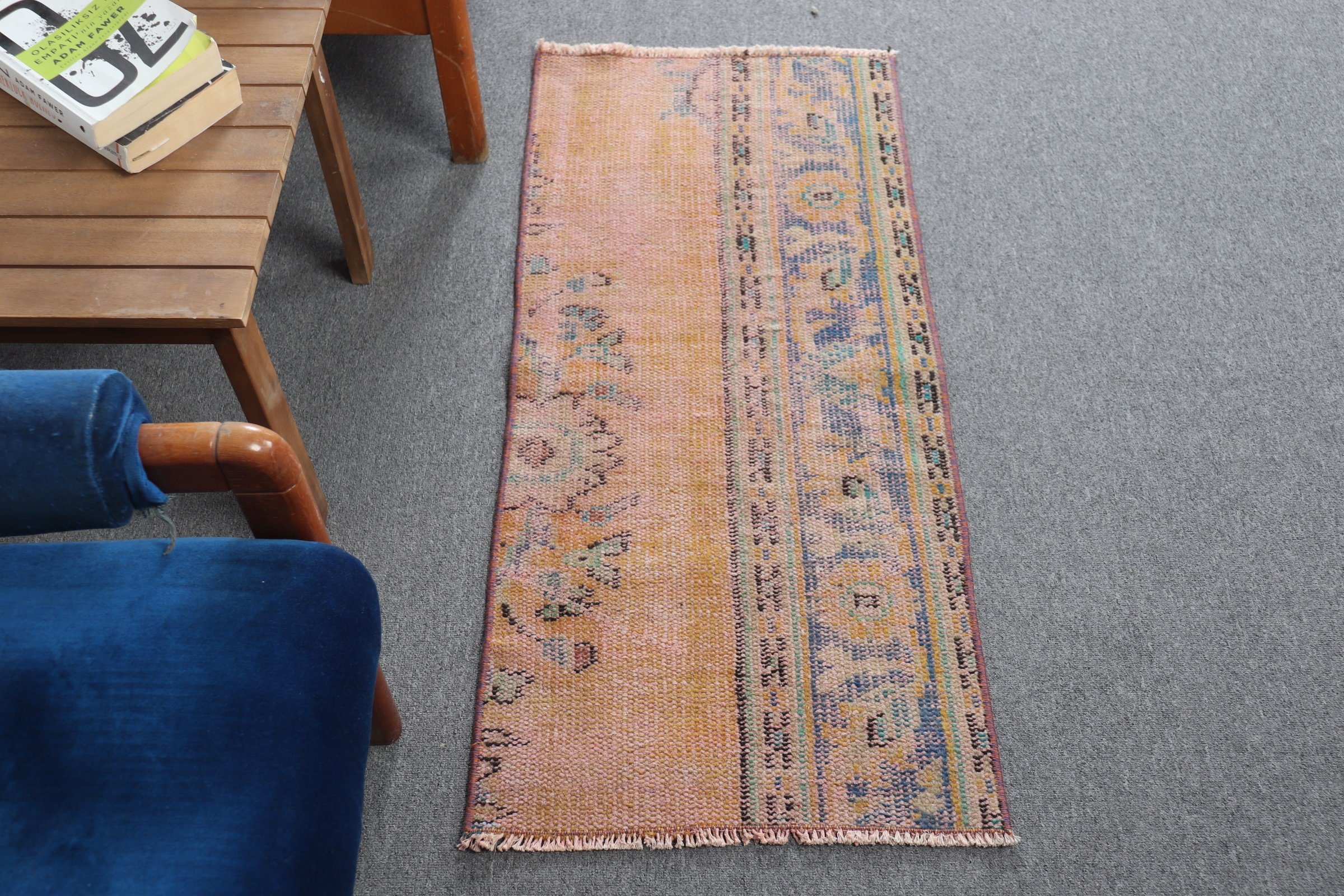 Duvara Asılı Halı, Vintage Halılar, 1.7x3.7 ft Küçük Halı, Antika Halılar, Turuncu Antika Halı, Türk Halıları, Etnik Halı, Yer Halıları, Yatak Odası Halısı