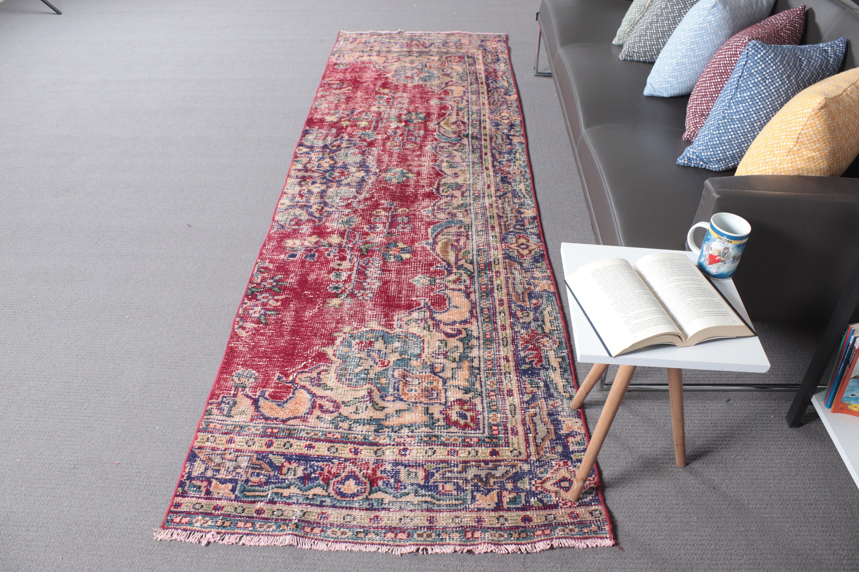 Vintage Halı, 3x9.7 ft Runner Halı, Vintage Runner Halıları, Oryantal Halılar, Koridor Halısı, Kırmızı Yer Halıları, Açıklama Halısı, Türk Halıları