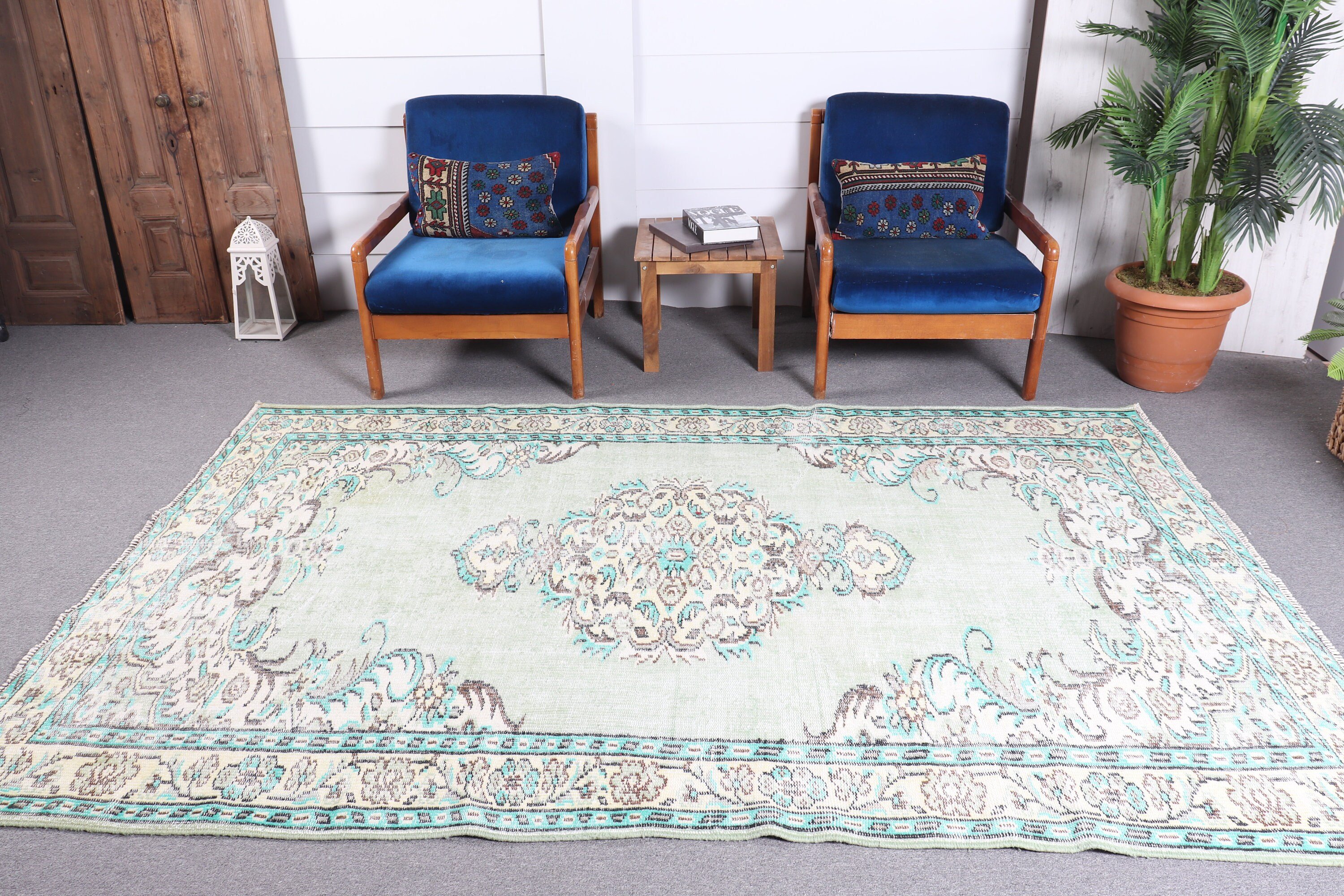 Living Room Rug, Dining Room Rug, Oushak Rugs, 5.6x8.7 ft Large Rug, Home Decor Rug, Vintage Rug, Turkish Rug, Green Home Decor Rug