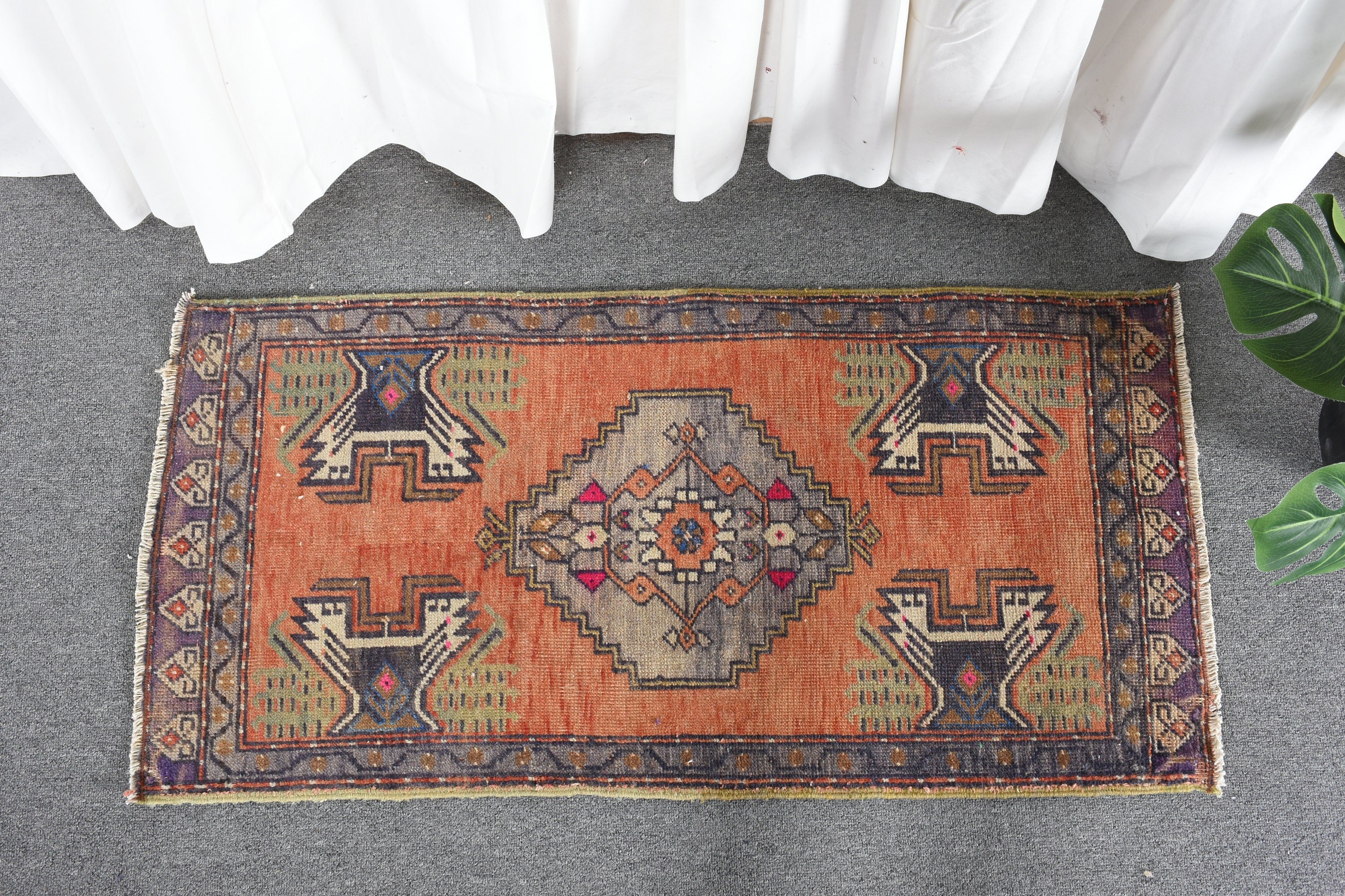 Kitchen Rug, Orange Oriental Rug, Bedroom Rugs, Vintage Rug, Door Mat Rugs, 1.7x3.4 ft Small Rugs, Wedding Rug, Car Mat Rug, Turkish Rug