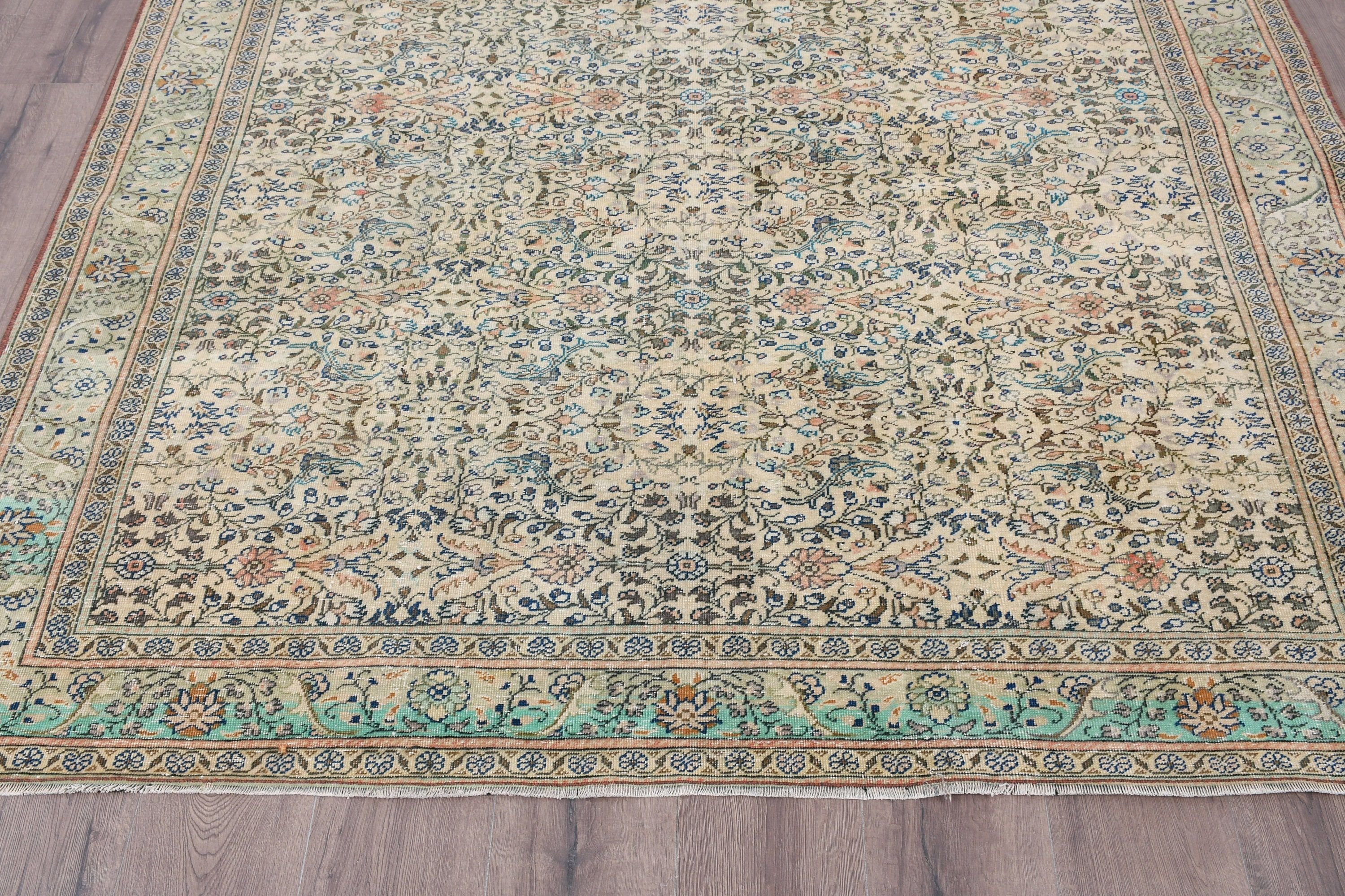 Beige Anatolian Rug, Handmade Rug, Turkish Rug, Vintage Rugs, Salon Rug, Anatolian Rug, 6.3x9.6 ft Large Rug, Bedroom Rugs, Antique Rug