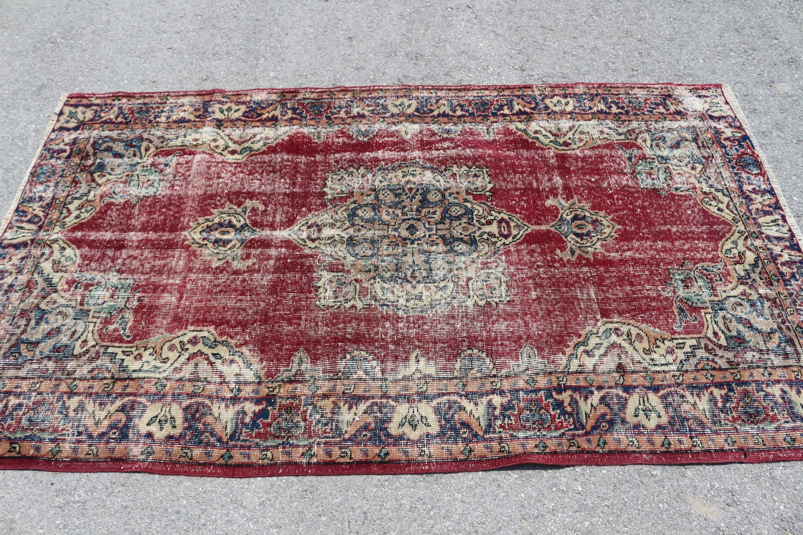 Vintage Decor Rug, Indoor Rug, Red Moroccan Rug, Wool Rug, Turkish Rug, Vintage Rug, 3.9x6.7 ft Area Rug, Kitchen Rug, Rugs for Nursery