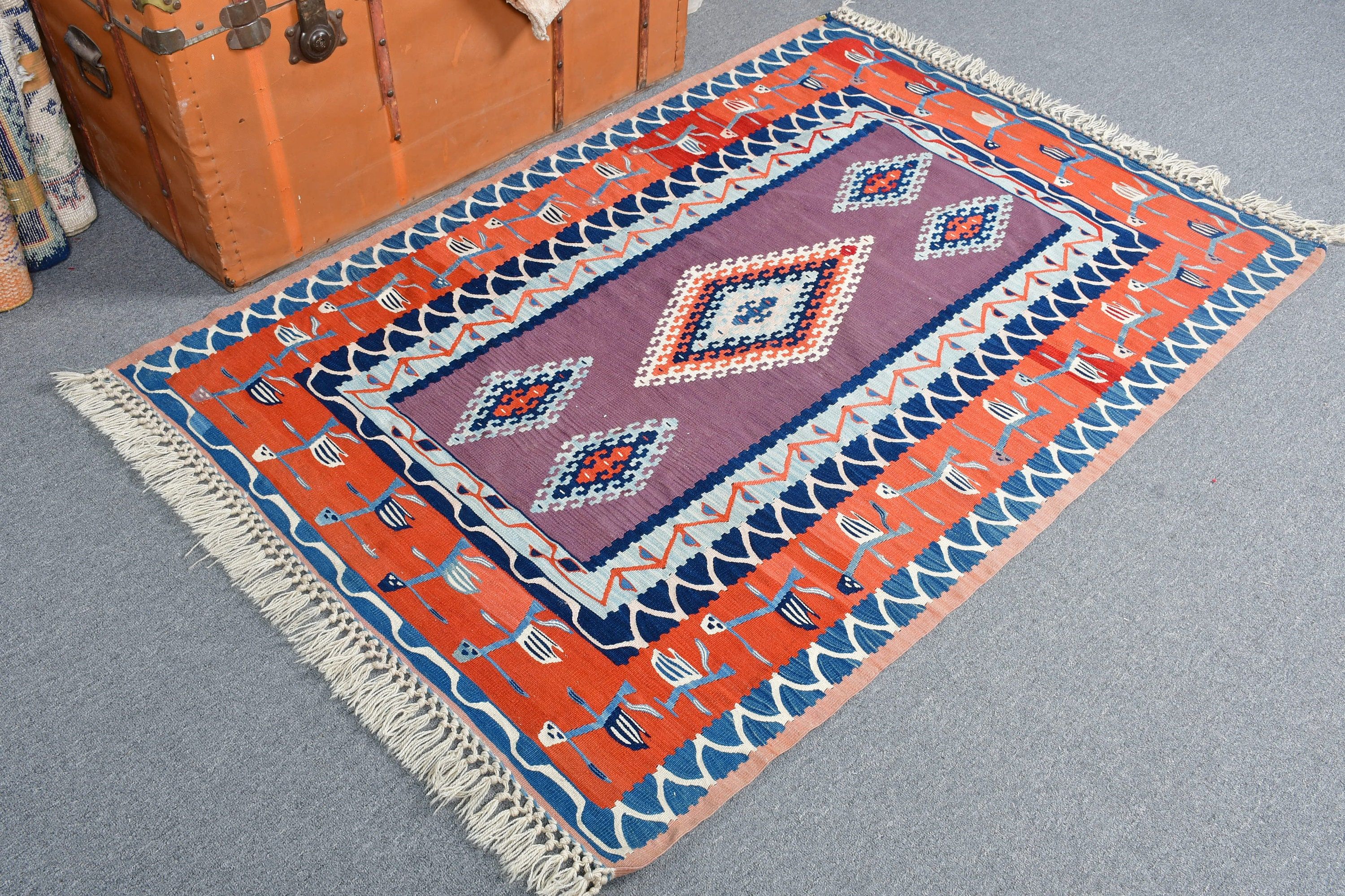 Old Rug, Home Decor Rugs, Nursery Rug, Turkish Rug, Orange  3.6x5.2 ft Accent Rugs, Entry Rug, Vintage Rug, Kilim, Oushak Rug