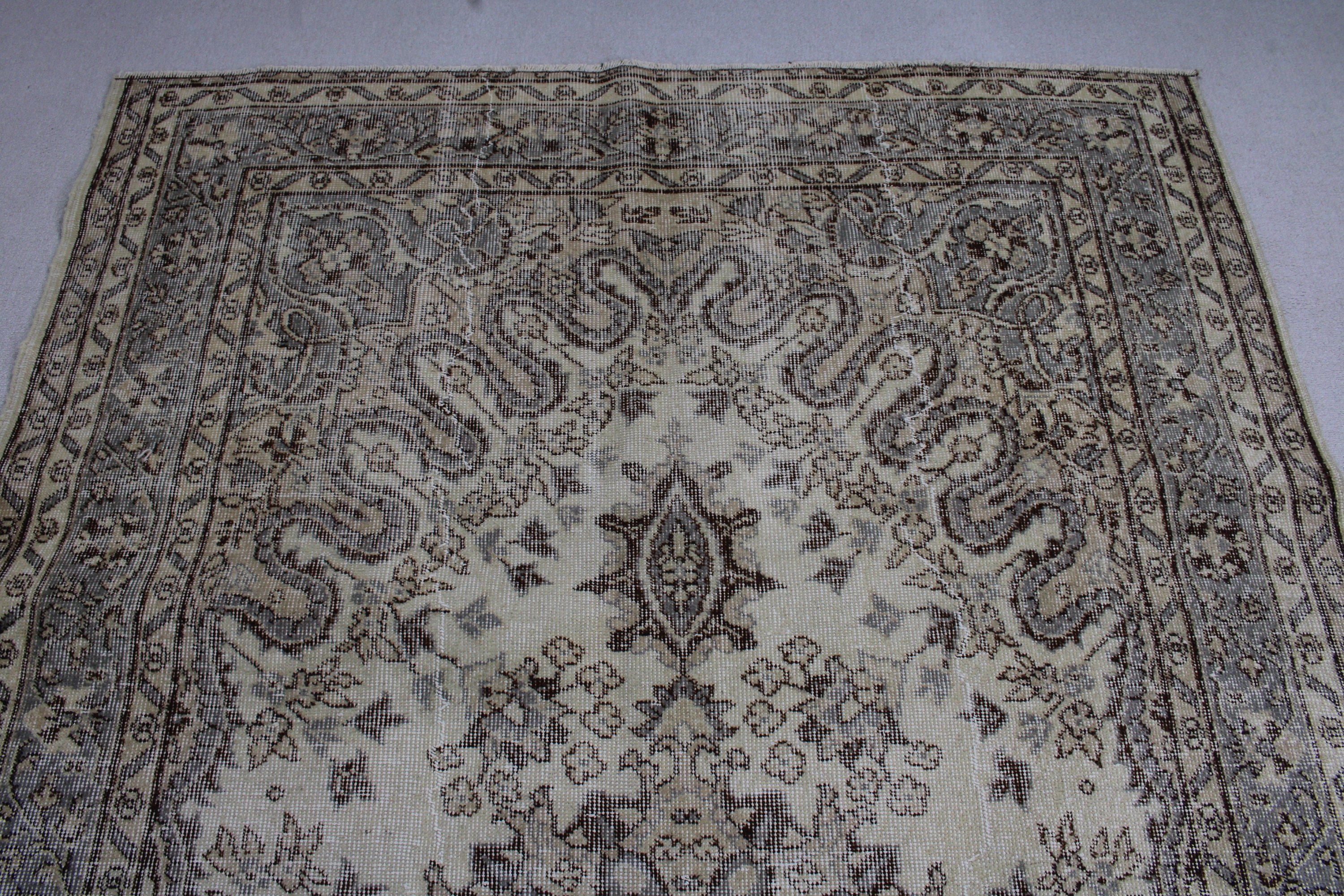 Geometrik Halılar, 5.6x9.4 ft Büyük Halılar, Bej Oushak Halı, Büyük Oushak Halı, Boho Halı, Türk Halıları, Organik Halılar, Vintage Halılar, Salon Halıları