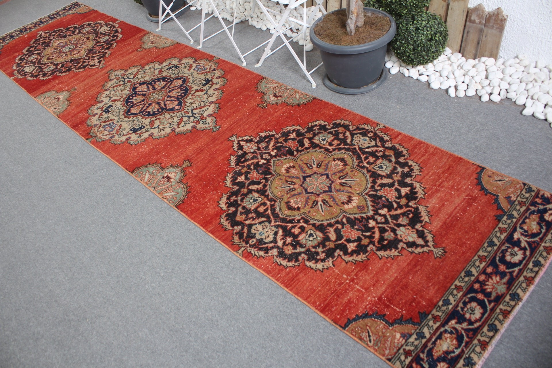 Hallway Rug, Rugs for Runner, Vintage Rug, Oushak Rug, Red  3x13.3 ft Runner Rug, Kitchen Rugs, Cool Rugs, Turkish Rug