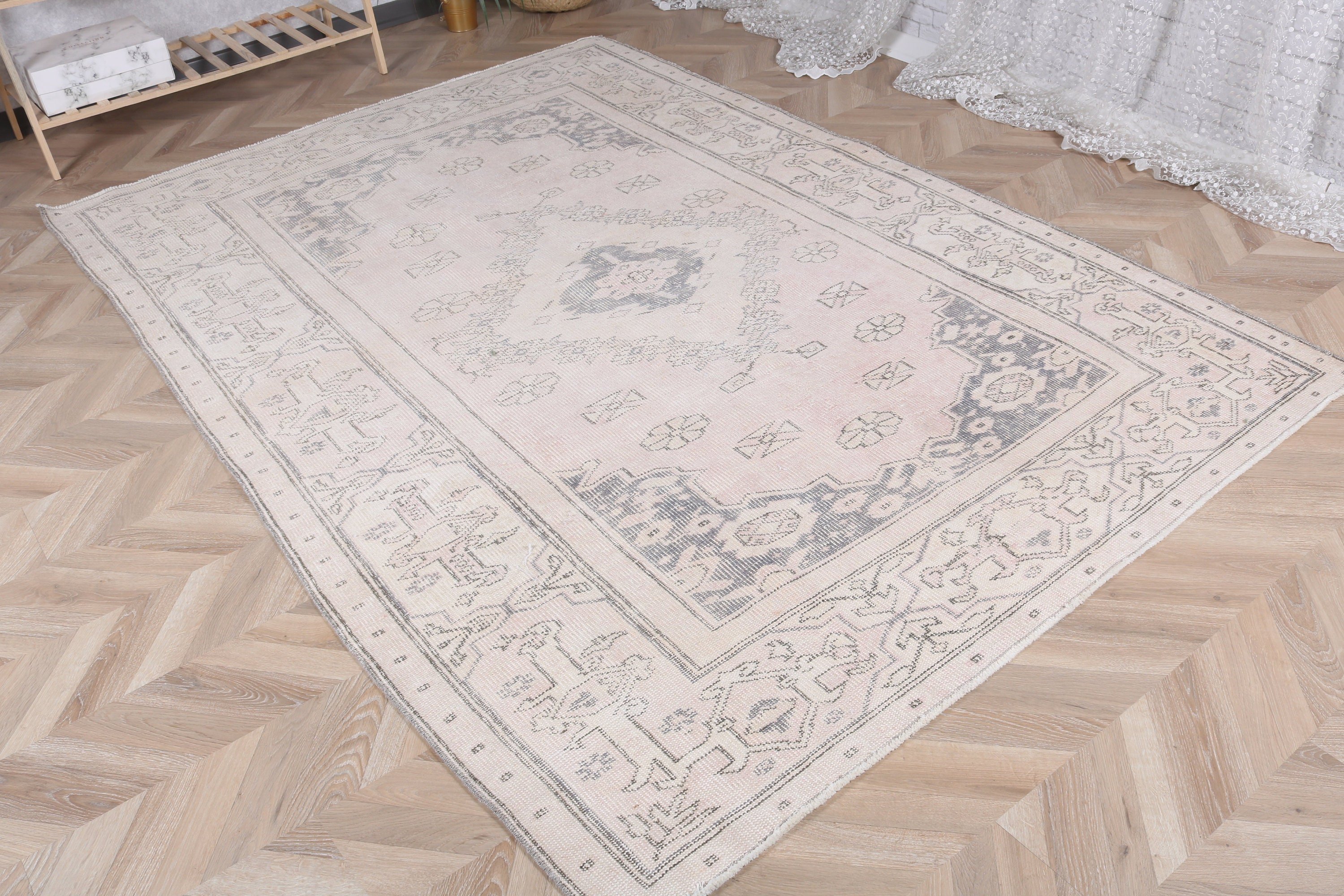 Büyük Boho Halı, 5,9x8,3 ft Büyük Halı, Aztek Halısı, Türk Halısı, Yün Halıları, Vintage Halı, Bej Lüks Halılar, Büyük Oushak Halısı, Lüks Halılar