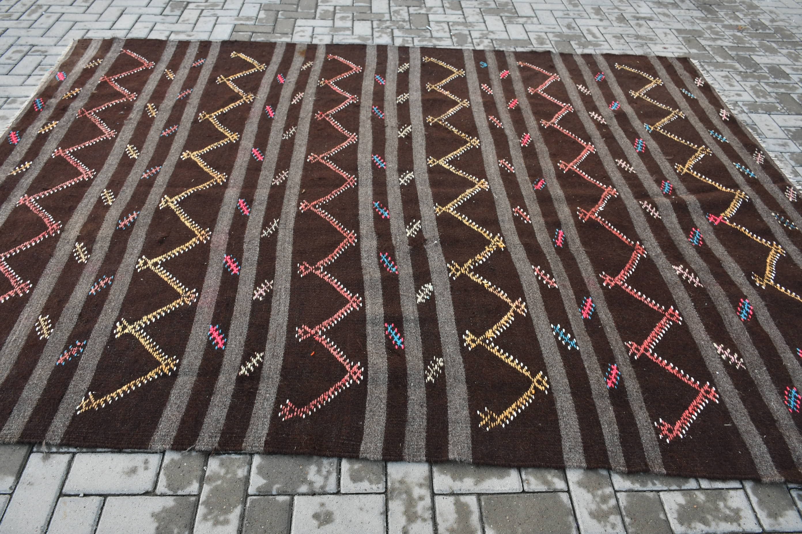 Brown Cool Rugs, Outdoor Rug, 7.2x9.8 ft Oversize Rugs, Saloon Rug, Salon Rug, Vintage Rug, Antique Rug, Kilim, Turkish Rugs, Anatolian Rug