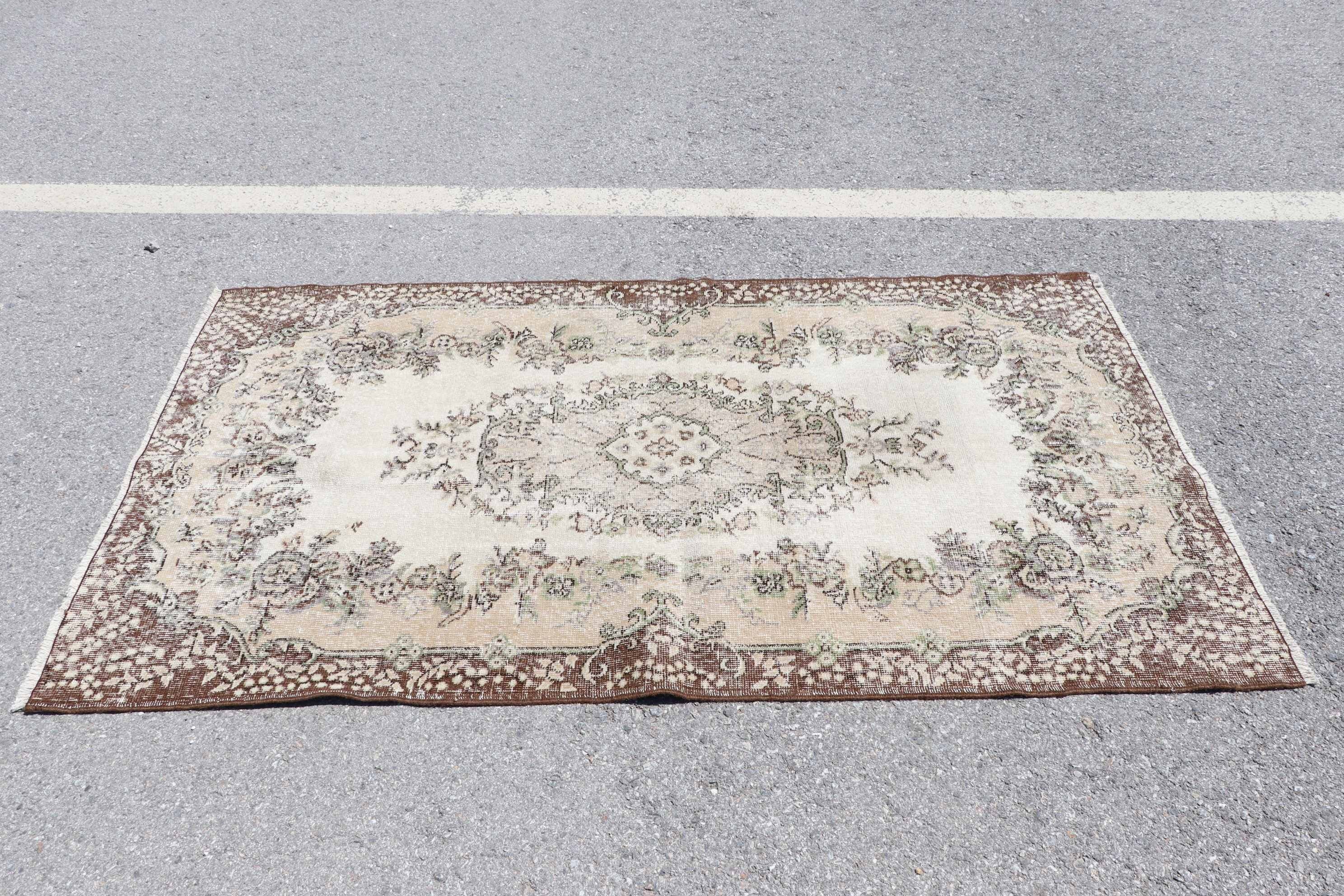 Dining Room Rug, Indoor Rug, Turkish Rug, Bedroom Rug, Vintage Rug, 3.8x6.8 ft Area Rug, Beige Oushak Rug, Vintage Decor Rug, Moroccan Rugs