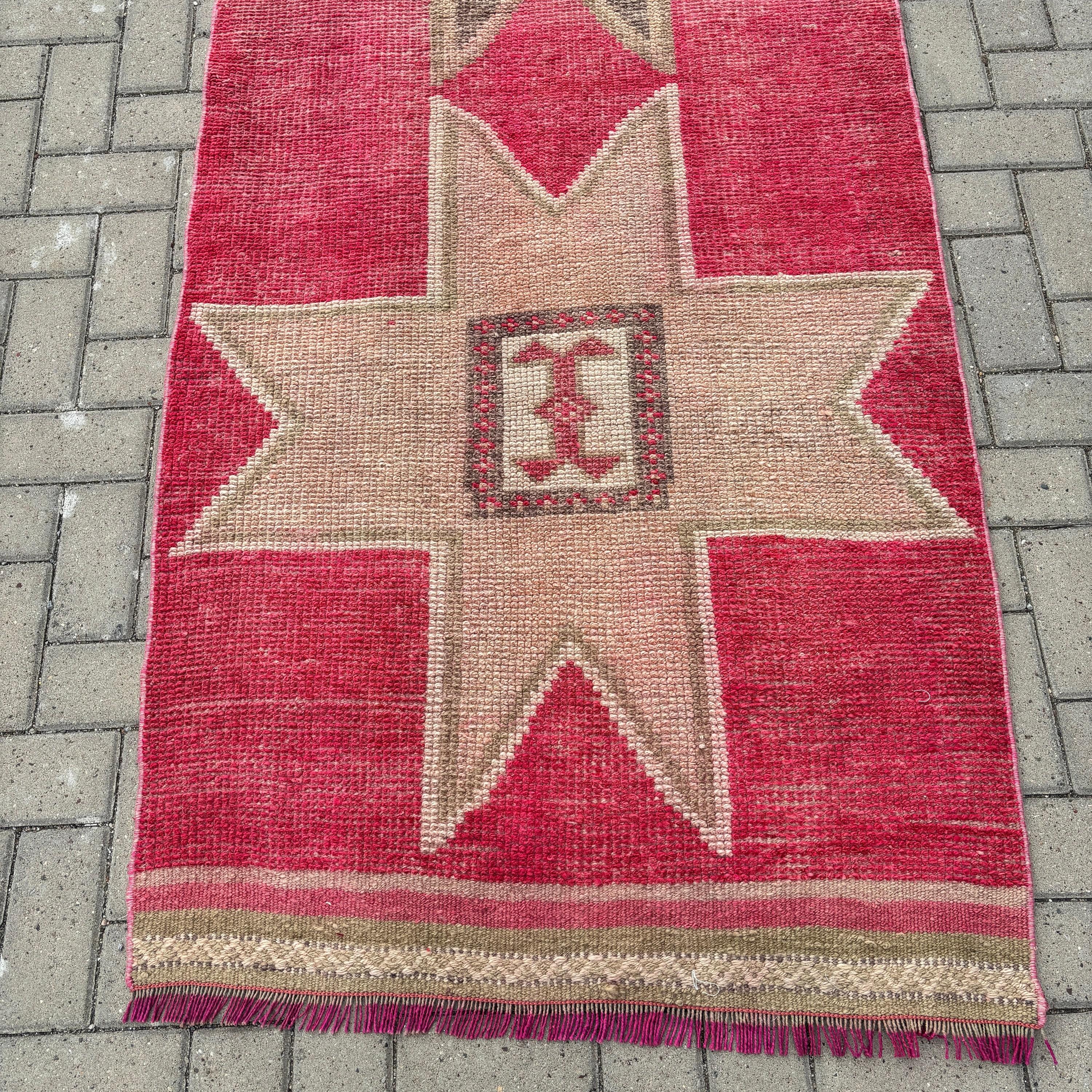 Koridor Halıları, Geometrik Halı, Türk Halısı, Vintage Halı, 3.3x10.7 ft Runner Halıları, Pembe Mutfak Halısı, Beni Ourain Runner Halıları