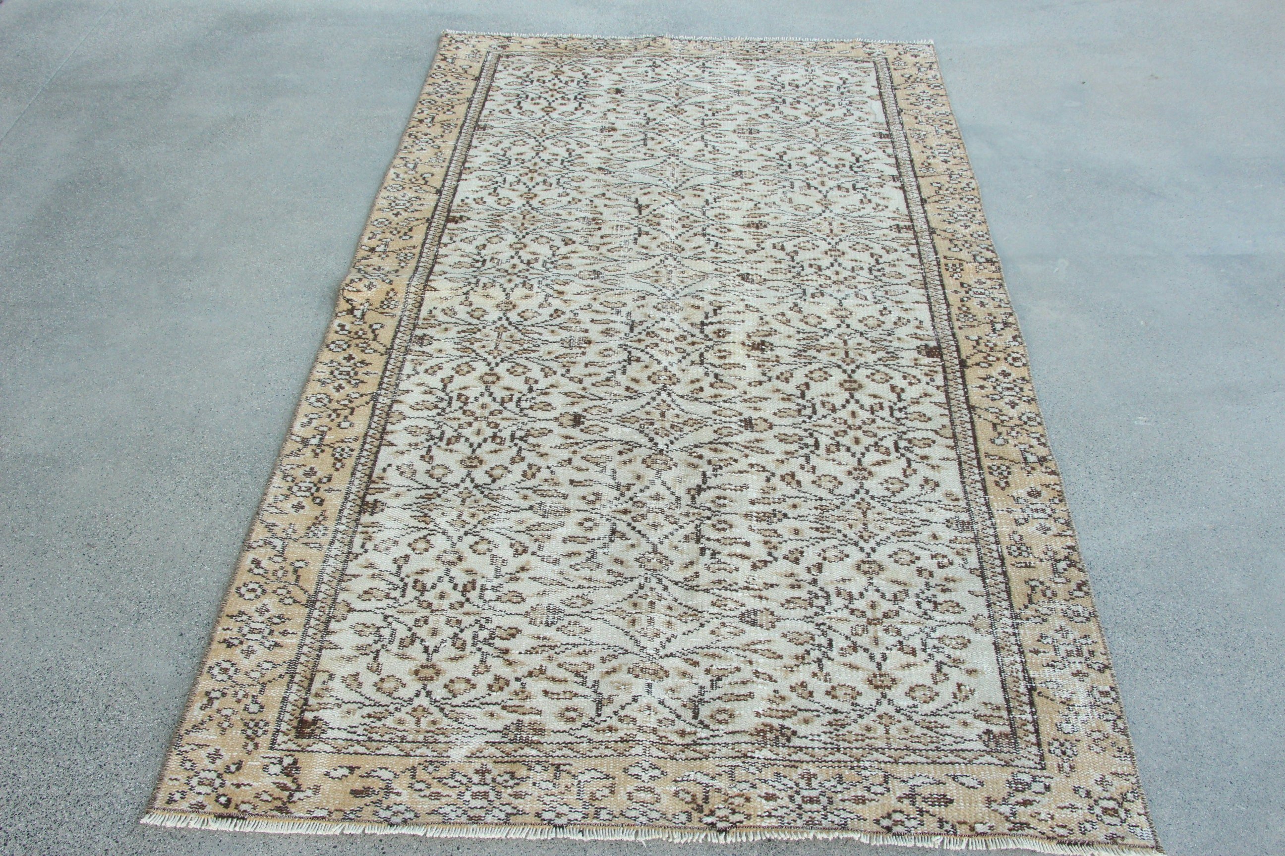 Bej Yer Halıları, 3,9x7 ft Alan Halısı, El Dokuma Halı, Boho Bölge Halısı Halıları, Vintage Halılar, Mutfak Halıları, Türk Halıları, Geometrik Halı