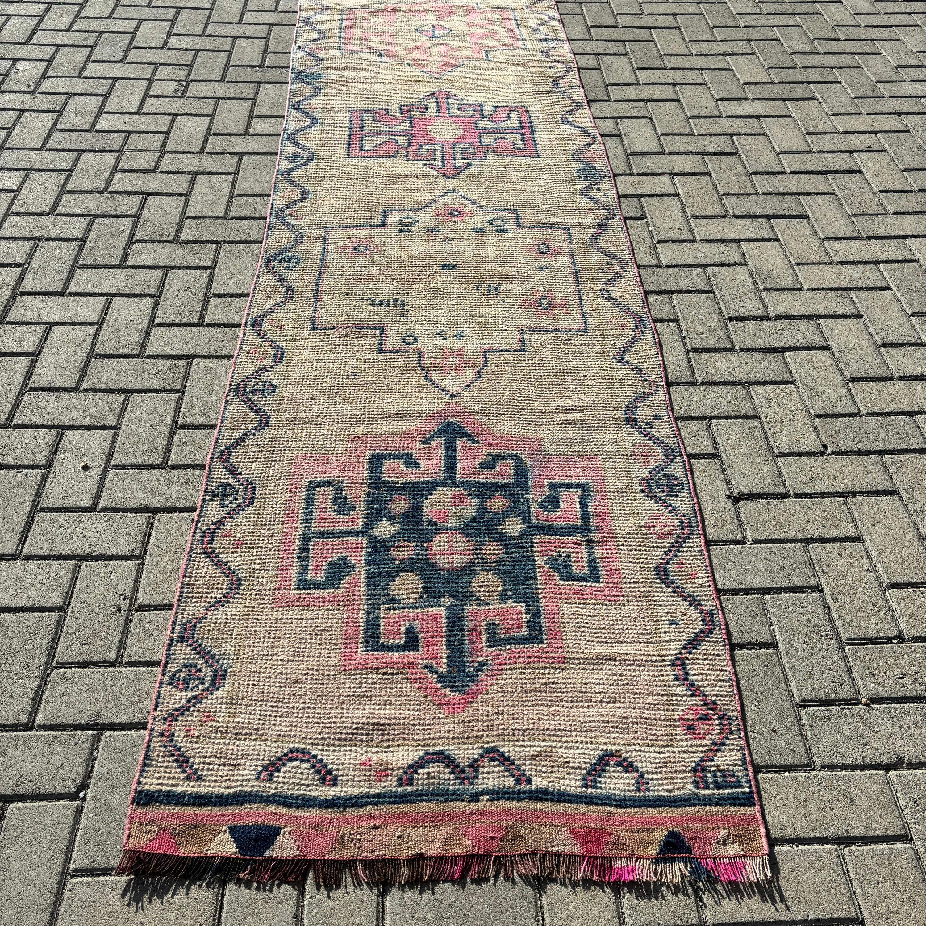 Corridor Rug, Turkish Rugs, Vintage Rug, Luxury Rug, Beige Anatolian Rugs, Hallway Rug, Oushak Rugs, 2.8x10.2 ft Runner Rug, Antique Rug