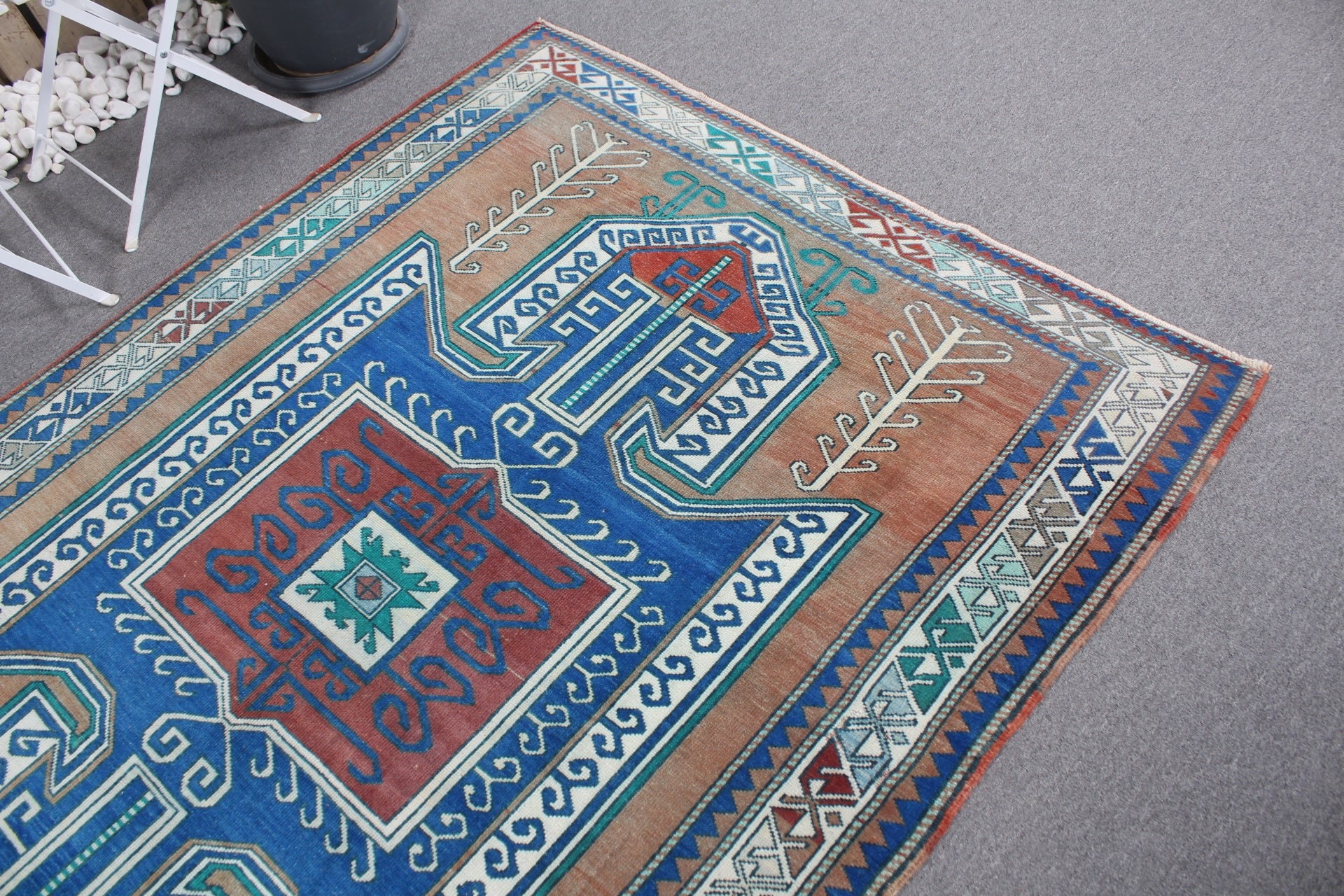 Vintage Rug, Floor Rug, Vintage Decor Rugs, Turkish Rug, Kitchen Rug, Dining Room Rugs, Blue Floor Rugs, 5x6.9 ft Area Rugs