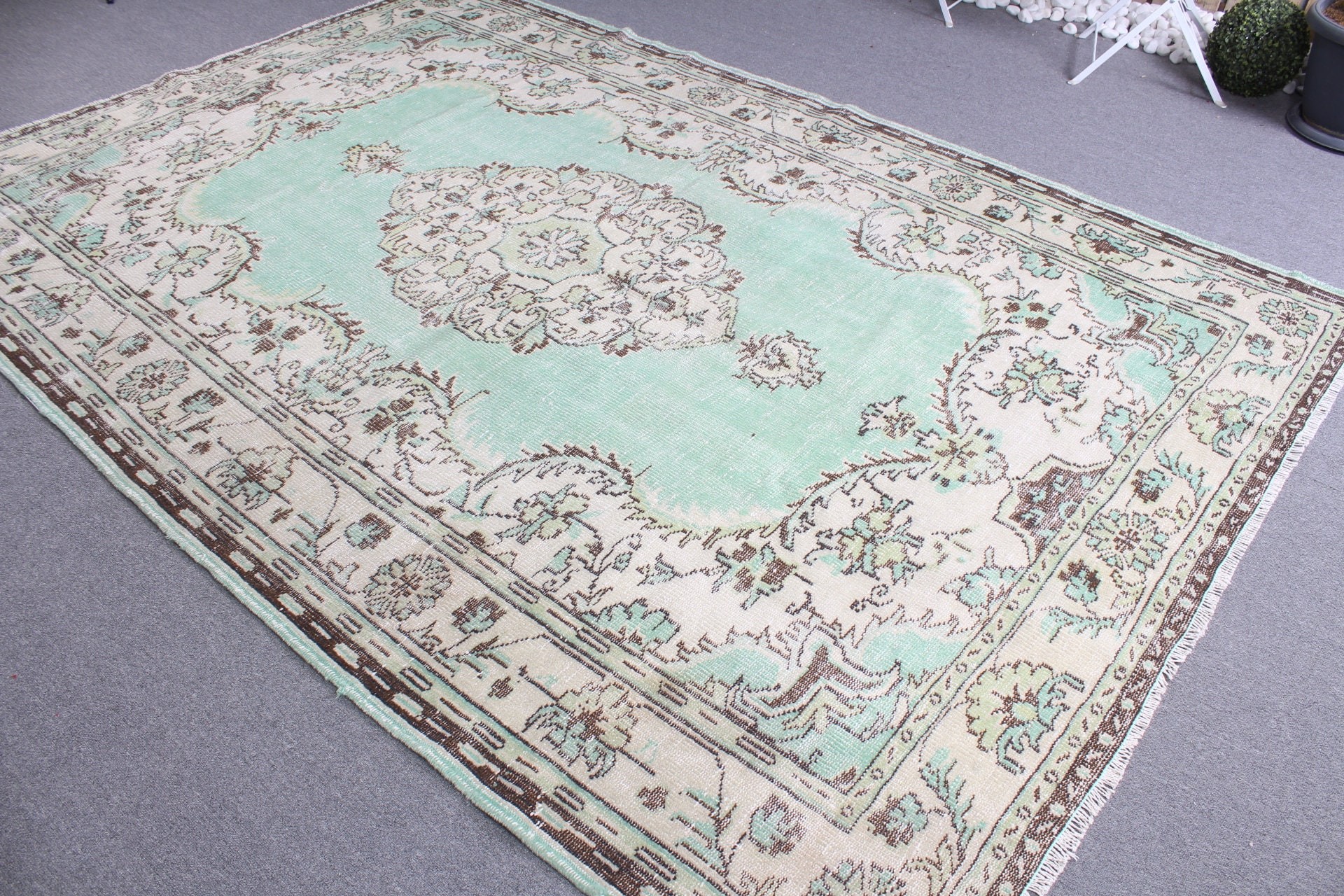 Aztec Rug, Vintage Rug, Bedroom Rugs, 6.7x9.9 ft Large Rug, Green Boho Rug, Oriental Rugs, Geometric Rugs, Large Vintage Rugs, Turkish Rug