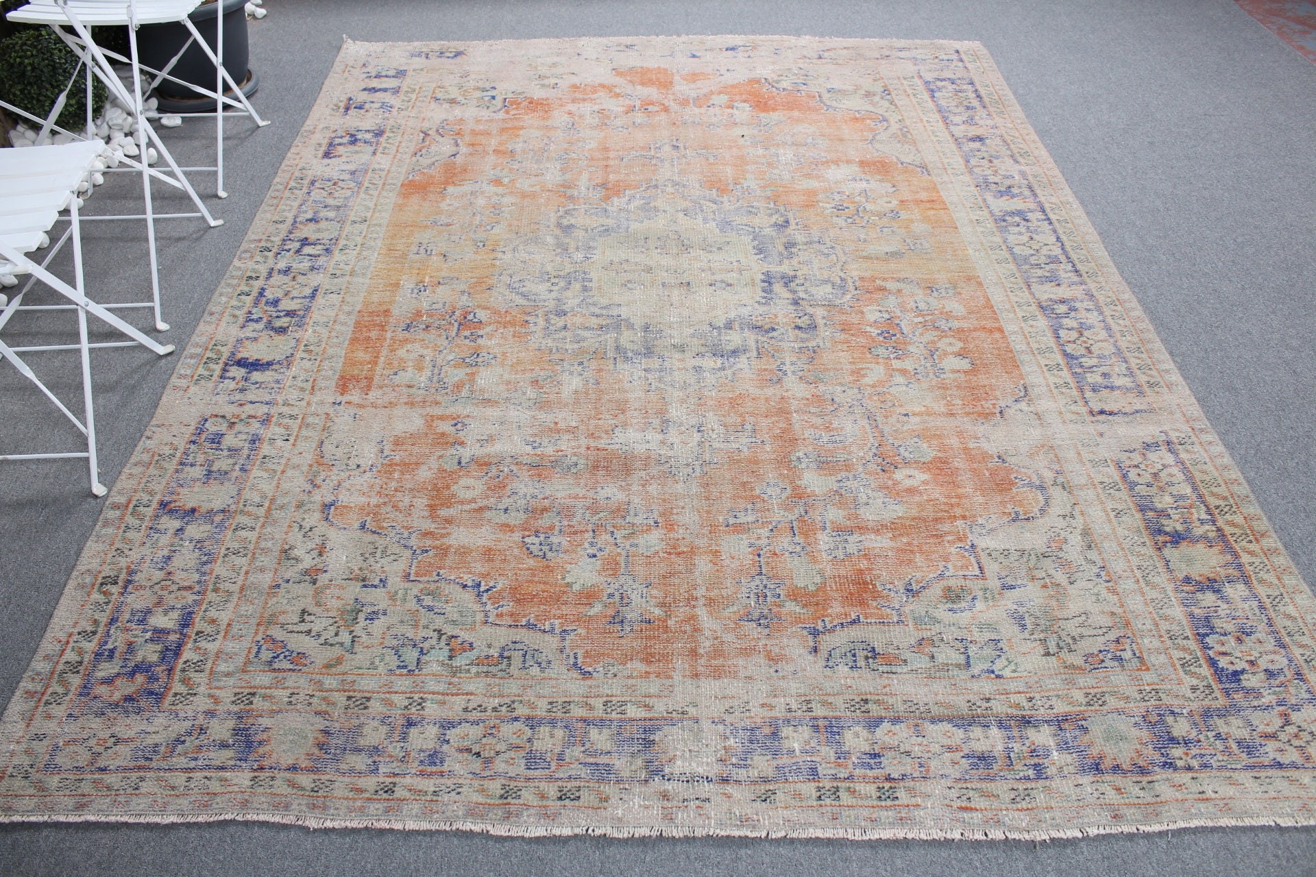 Oturma Odası Halısı, Anadolu Halıları, Yatak Odası Halısı, 6.7x9 ft Büyük Halılar, Vintage Halı, Yurt Halısı, Türk Halıları, Turuncu Anadolu Halıları, Oushak Halısı