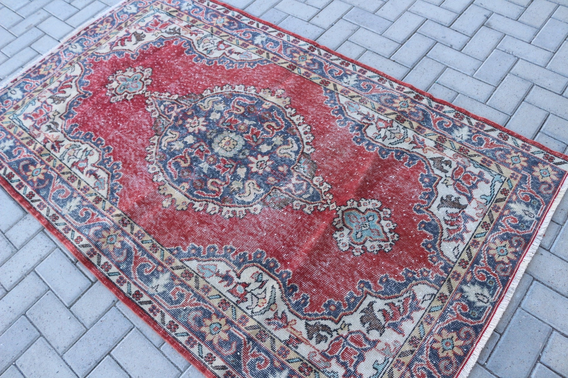 Vintage Dekor Halı, Havalı Halılar, Yemek Odası Halıları, Türk Halısı, Yatak Odası Halısı, Kırmızı 4x6.6 ft Alan Halıları, Fas Halıları, Vintage Halı